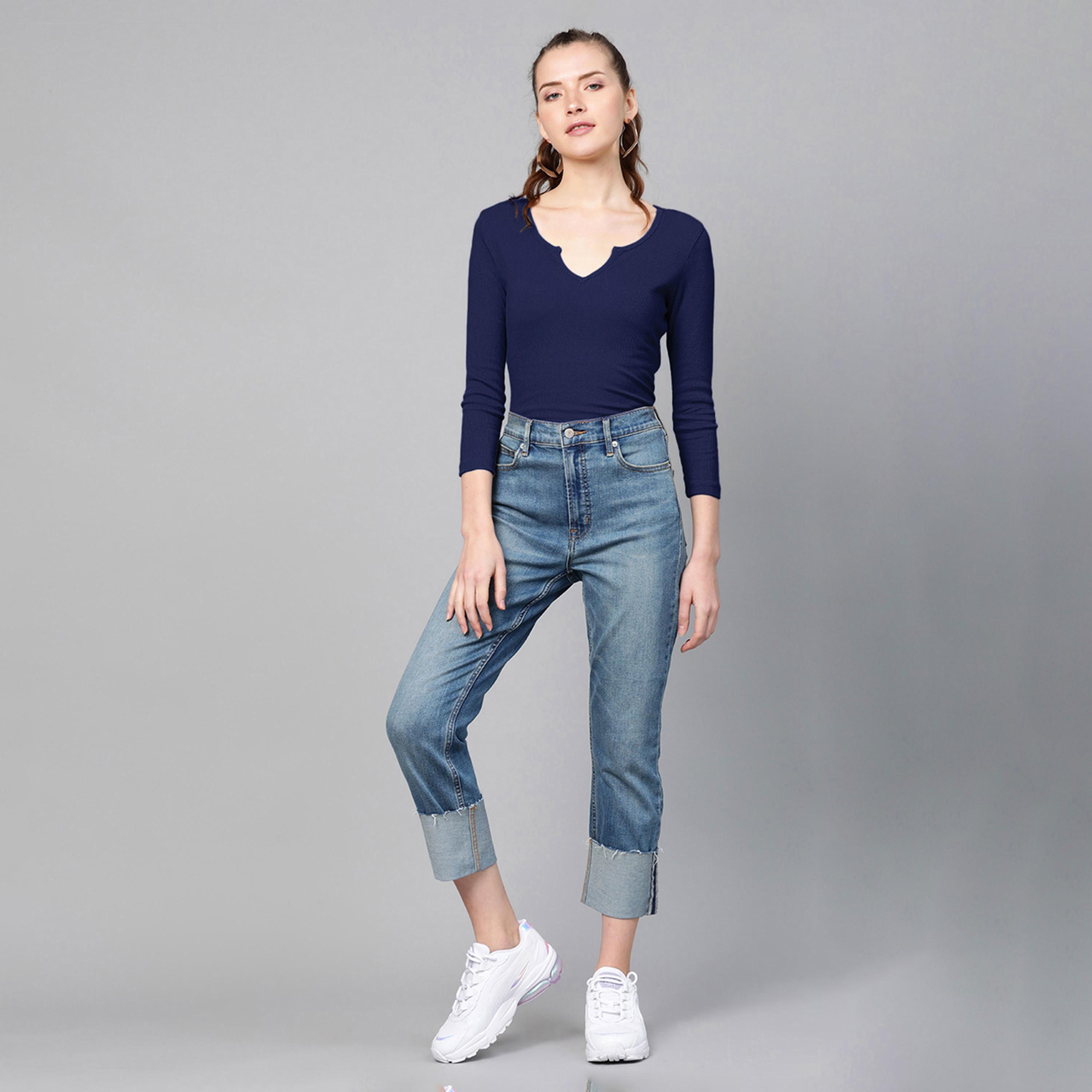 ساسافراس × ستايلي - بلوزة ذات رقبة على شكل حرف V - كحلي-women-clothing-shirtsandblouses-blouses-image-2
