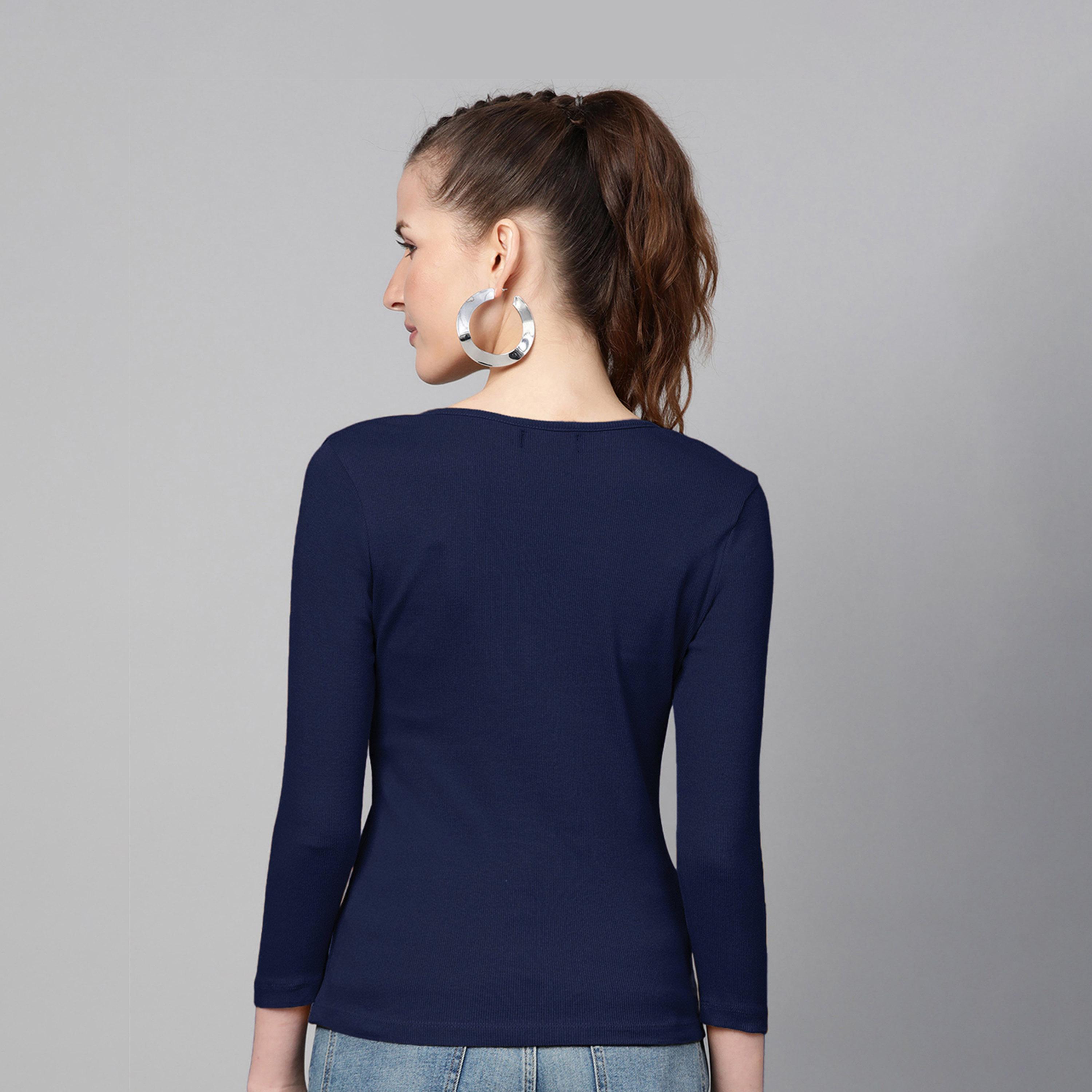 ساسافراس × ستايلي - بلوزة ذات رقبة على شكل حرف V - كحلي-women-clothing-shirtsandblouses-blouses-image-5