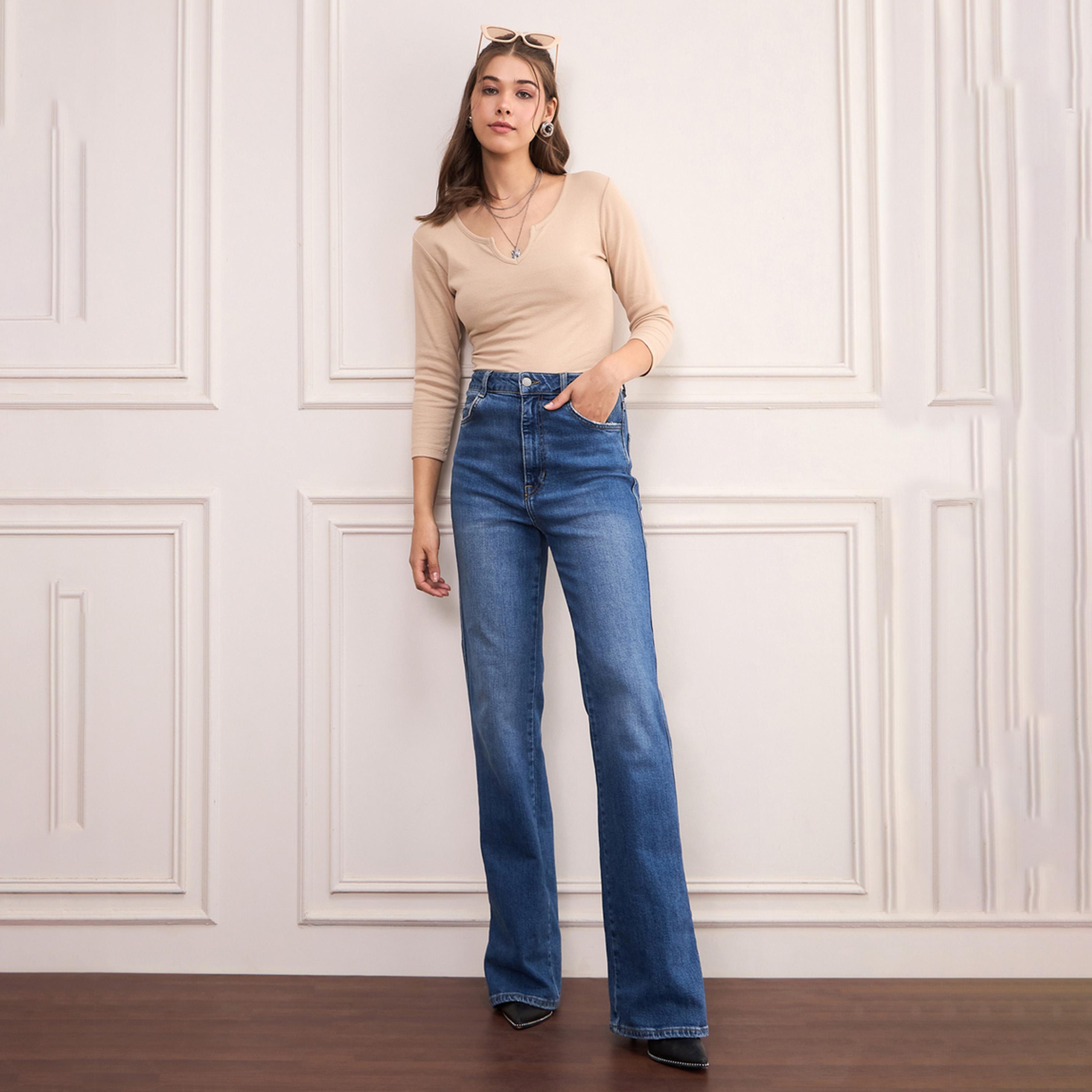 Sassafras X Styli Beige Rib Drop V-Neck Top-women-clothing-shirtsandblouses-blouses-image-2