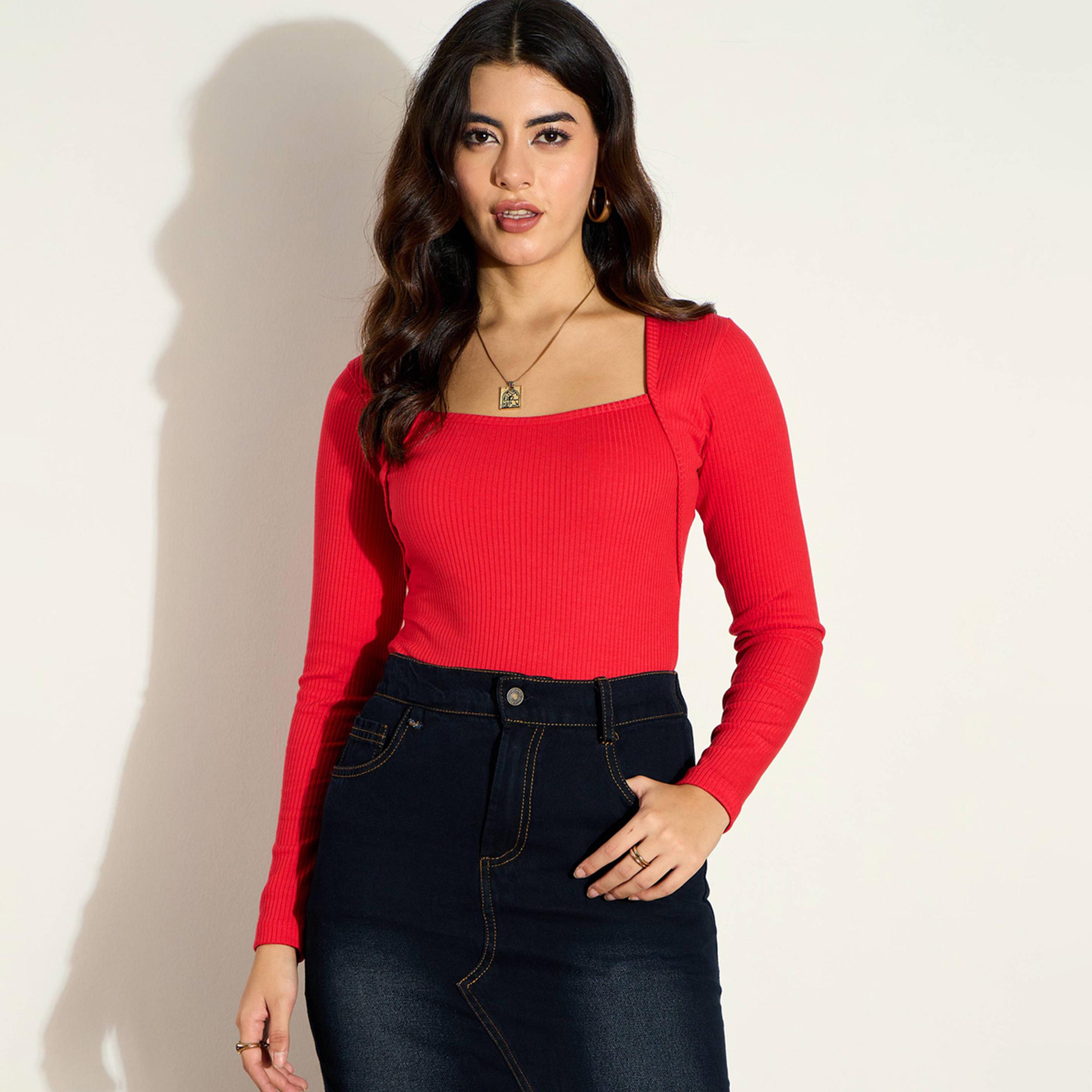 Sassafras X Styli Ribbed Square Neck Long Sleeve Top-women-clothing-shirtsandblouses-blouses-image-1