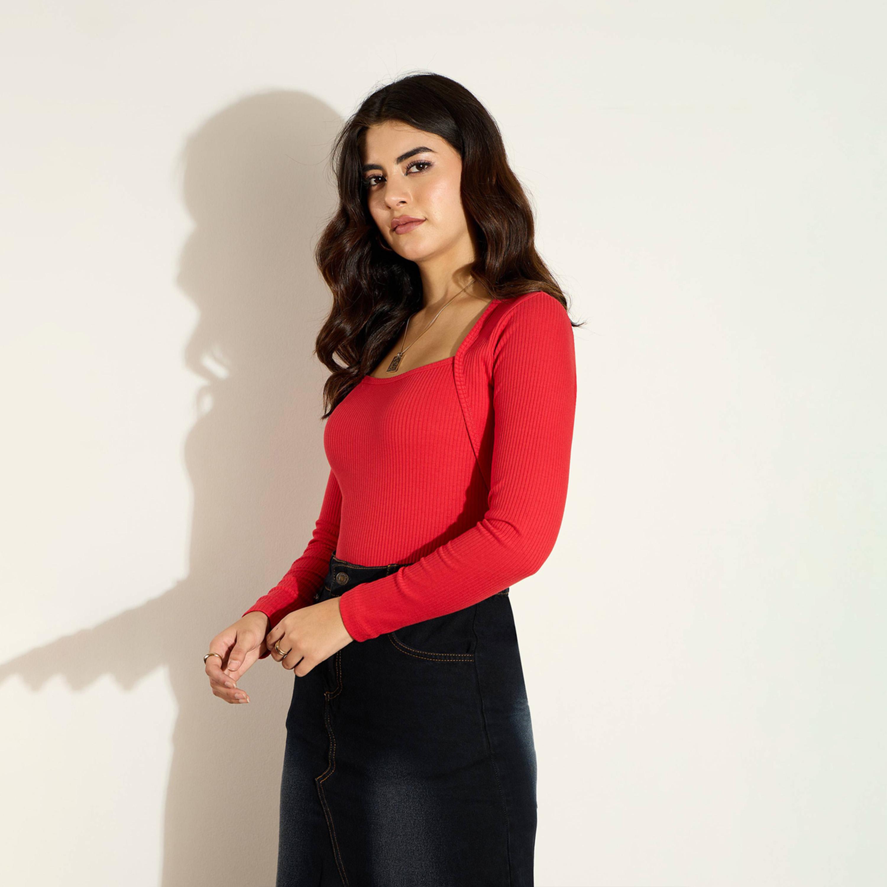 Sassafras X Styli Ribbed Square Neck Long Sleeve Top-women-clothing-shirtsandblouses-blouses-image-2
