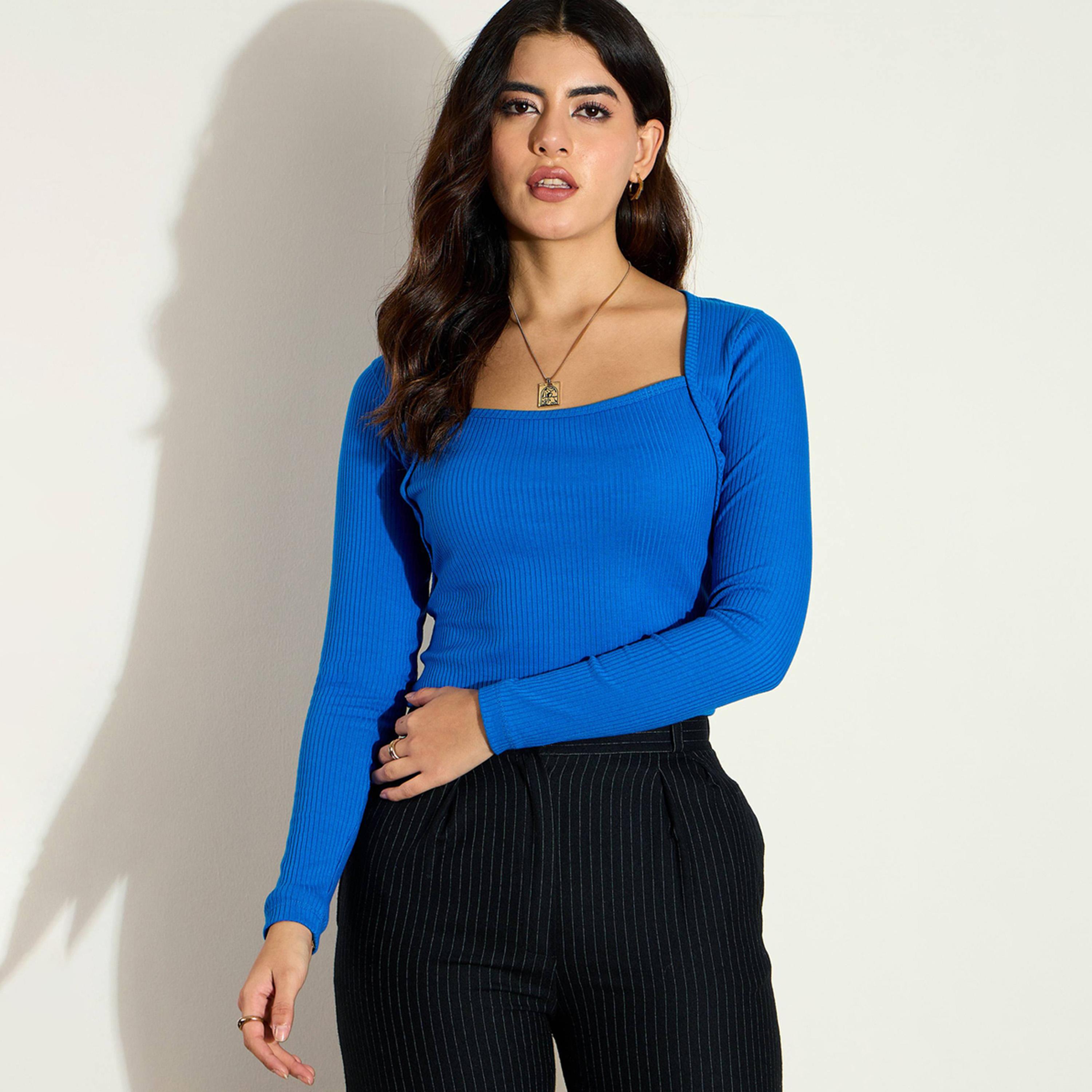 Sassafras X Styli Ribbed Square Neck Long Sleeve Top-women-clothing-shirtsandblouses-blouses-image-1