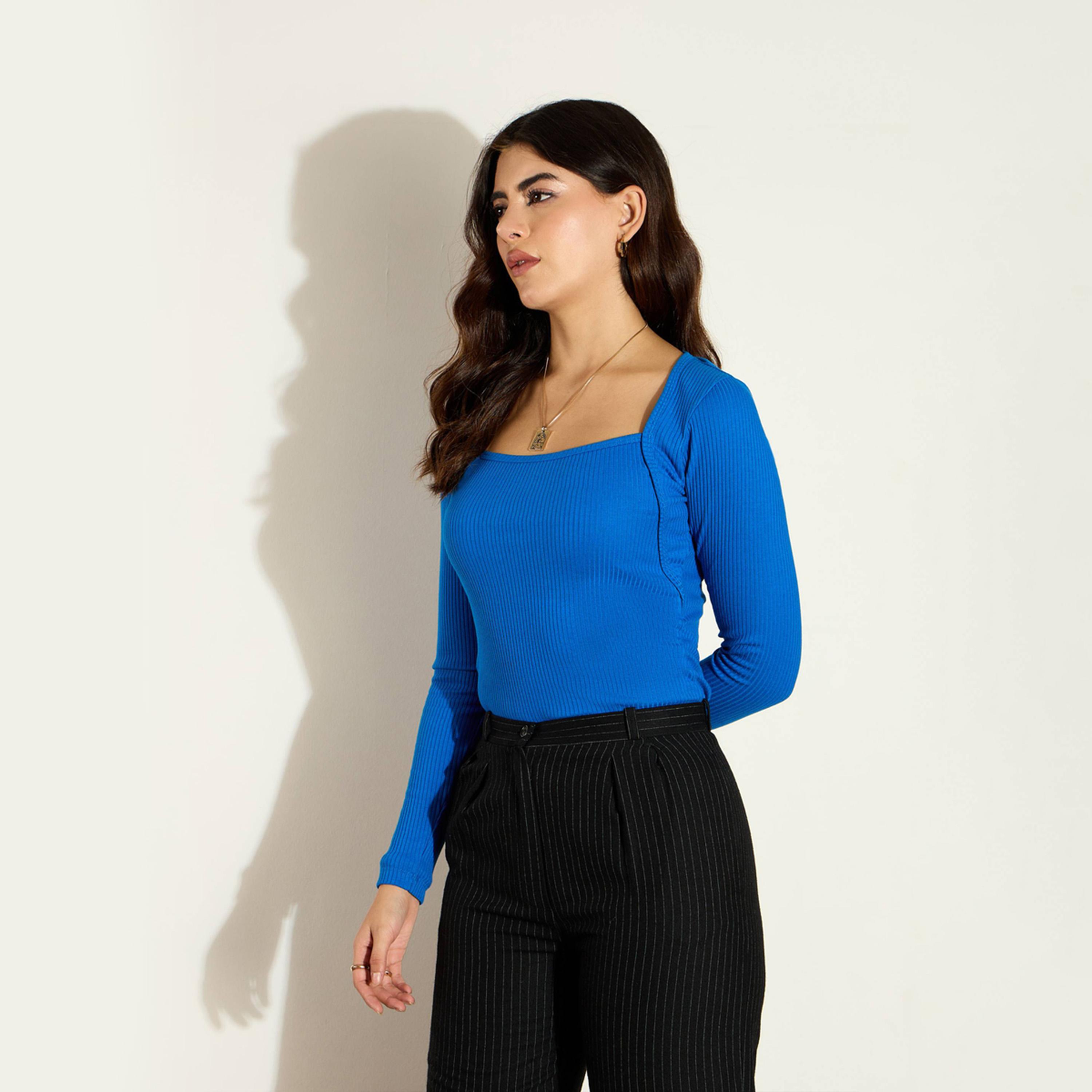 Sassafras X Styli Ribbed Square Neck Long Sleeve Top-women-clothing-shirtsandblouses-blouses-image-2