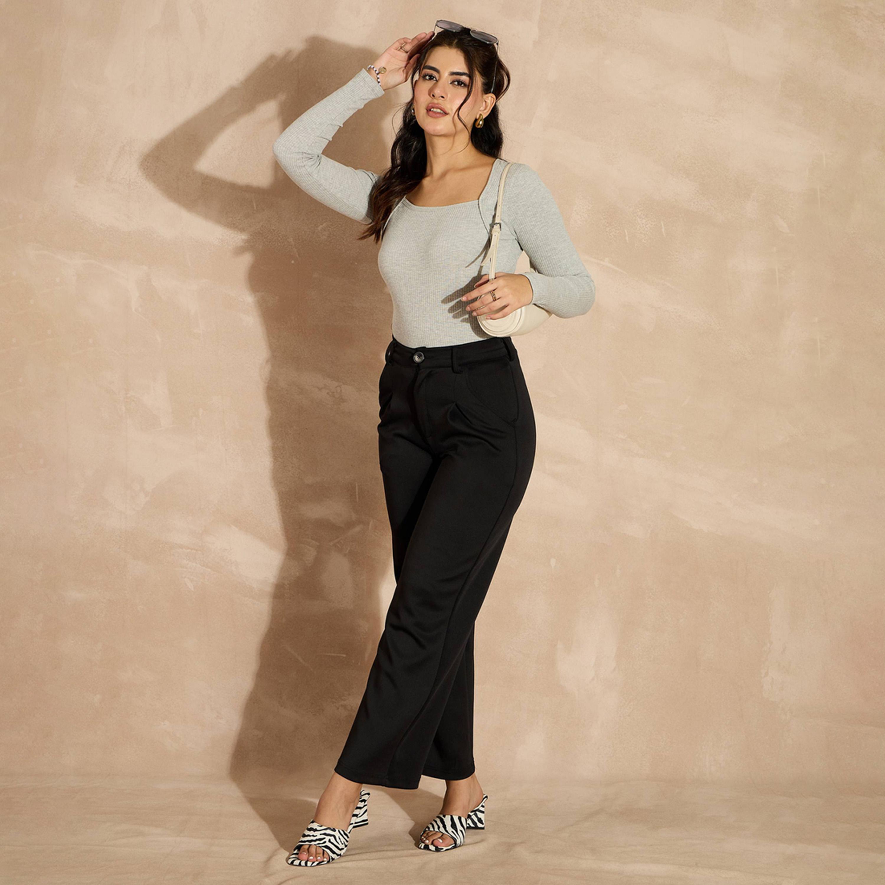 ساسافراس × ستايلي - بلوزة مضلعة برقبة مربعة وأكمام طويلة - رمادي-women-clothing-shirtsandblouses-blouses-image-5