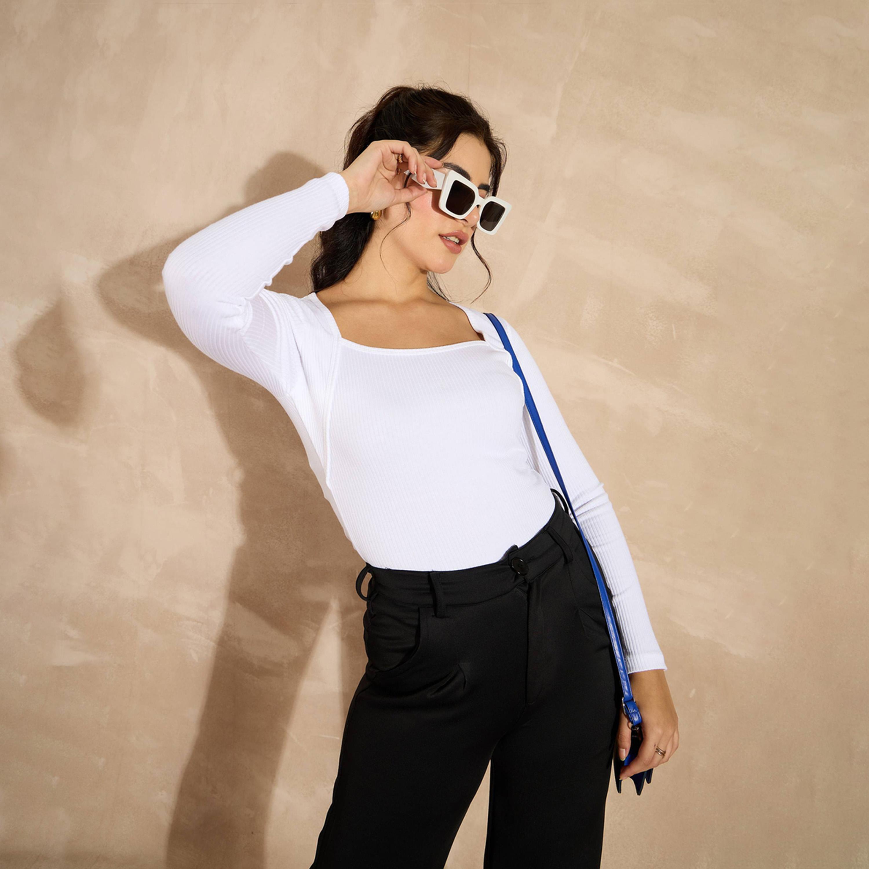 ساسافراس × ستايلي - بلوزة ذات رقبة مربعة وأكمام الطويلة - الأبيض-women-clothing-shirtsandblouses-blouses-image-6