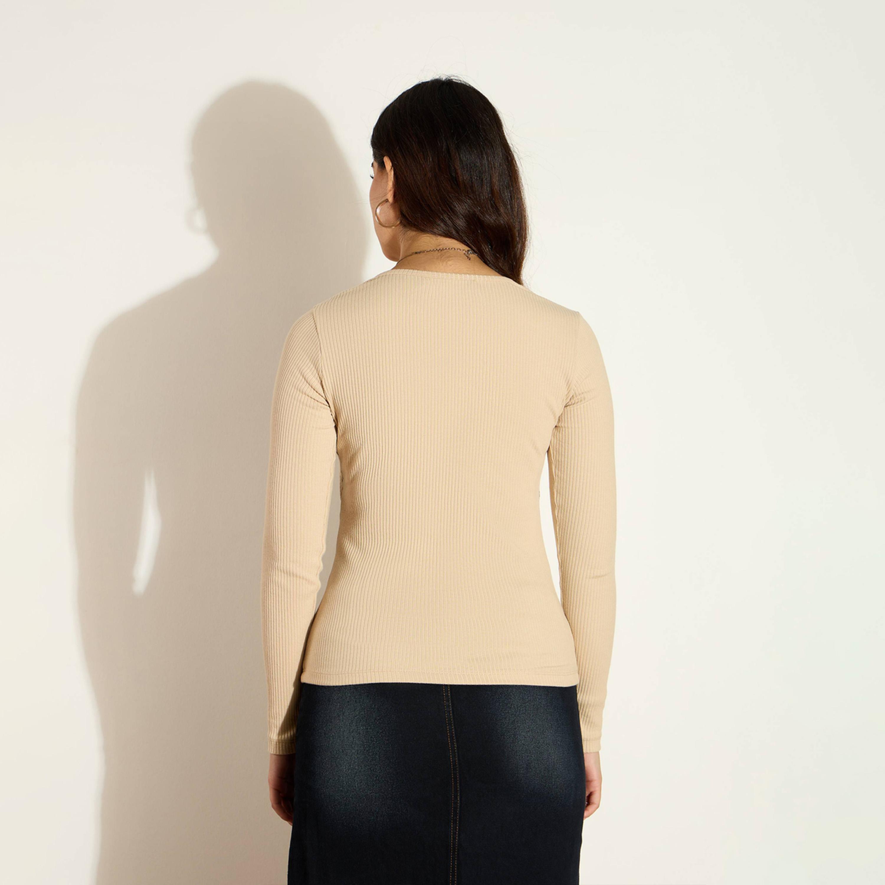 Sassafras X Styli Ribbed Square Neck Long Sleeves Top-women-clothing-shirtsandblouses-blouses-image-3