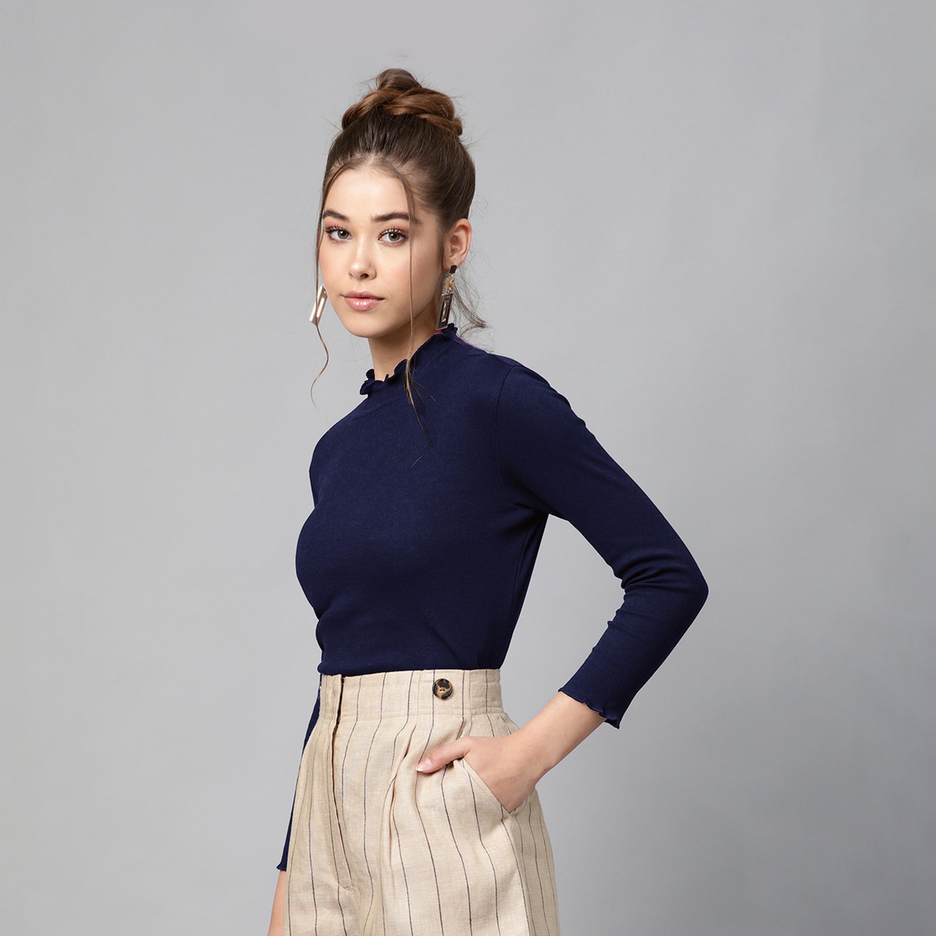 Sassafras X Styli Ribbed High Neck Long Sleeve Top-women-clothing-shirtsandblouses-blouses-image-2