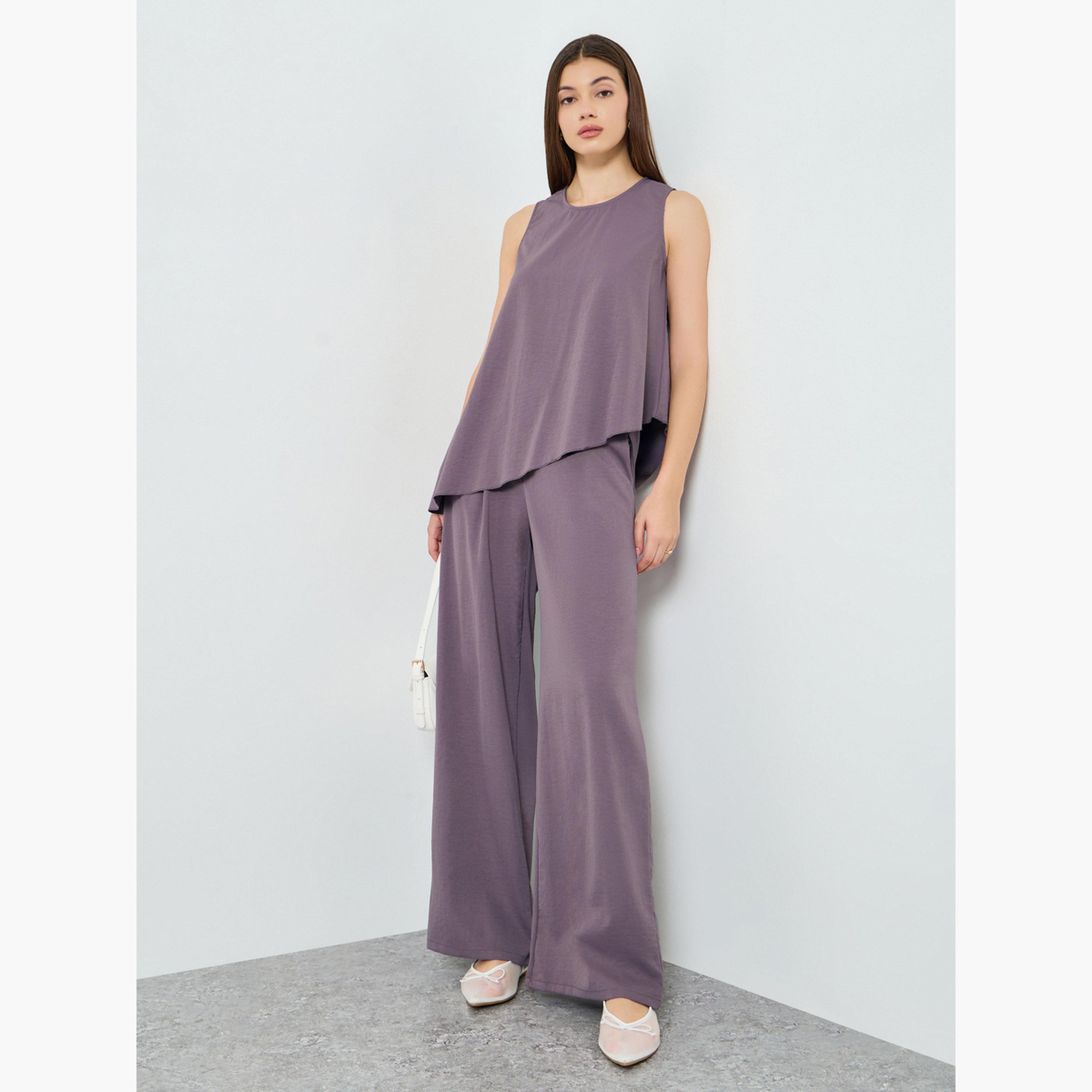 Styli Women Asymmetric Hem Top and Pants Co-Ords-women-clothing-coordsets-image-1
