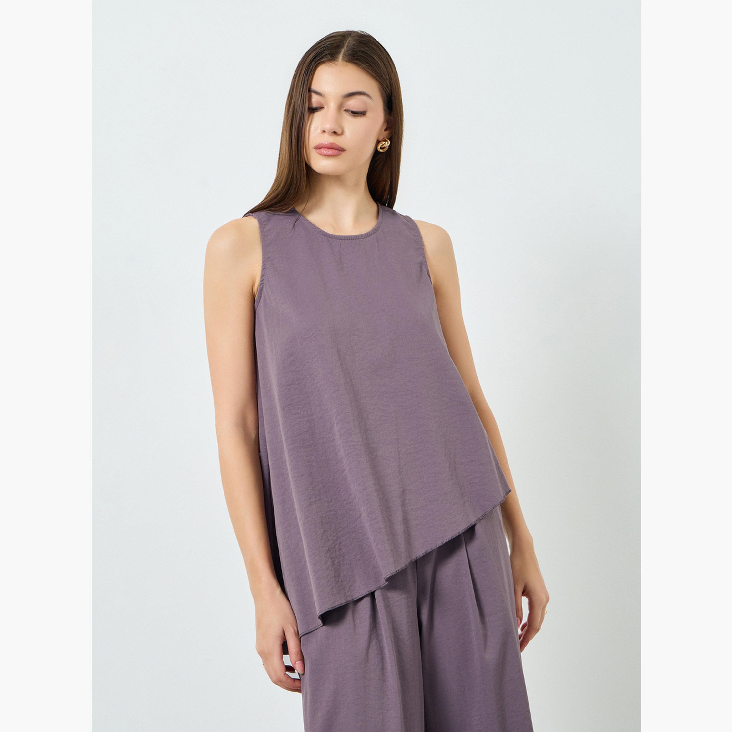 طقم منسق من بلوزة بحافة غير متماثلة وبنطال للنساء-women-clothing-coordsets-image-2