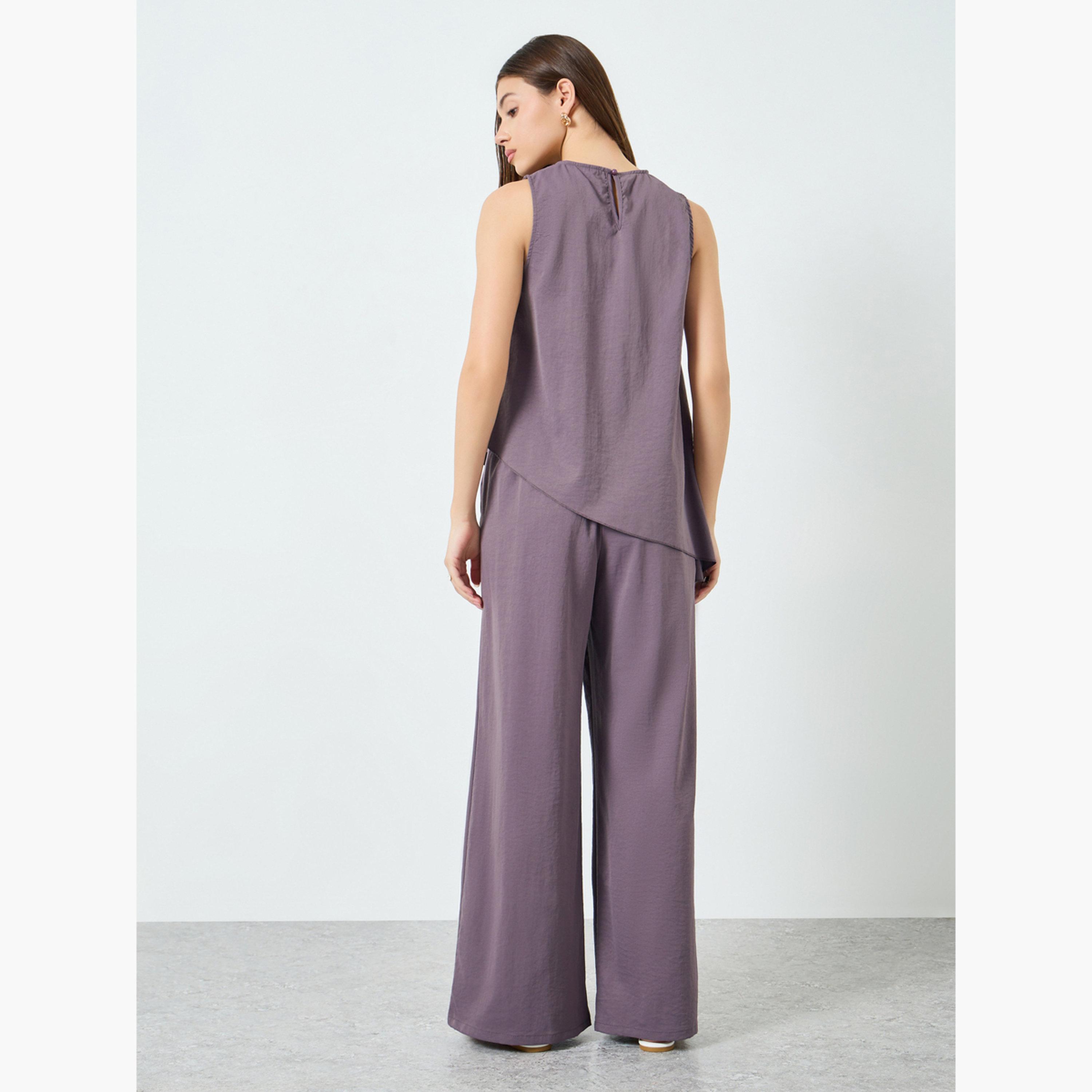 طقم منسق من بلوزة بحافة غير متماثلة وبنطال للنساء-women-clothing-coordsets-image-5