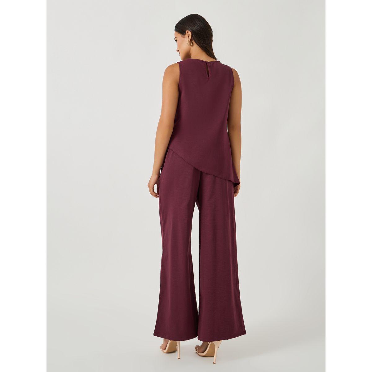Styli Solid Sleeveless Asymmetric Hem Top and Wide Leg Pants Co-Ords-women-clothing-coordsets-image-4