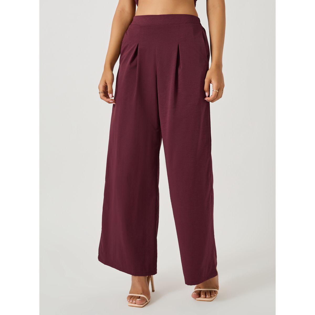 طقم منسق من بنطال بأرجل واسعة وبلوزة سادة بلا أكمام-women-clothing-coordsets-image-5