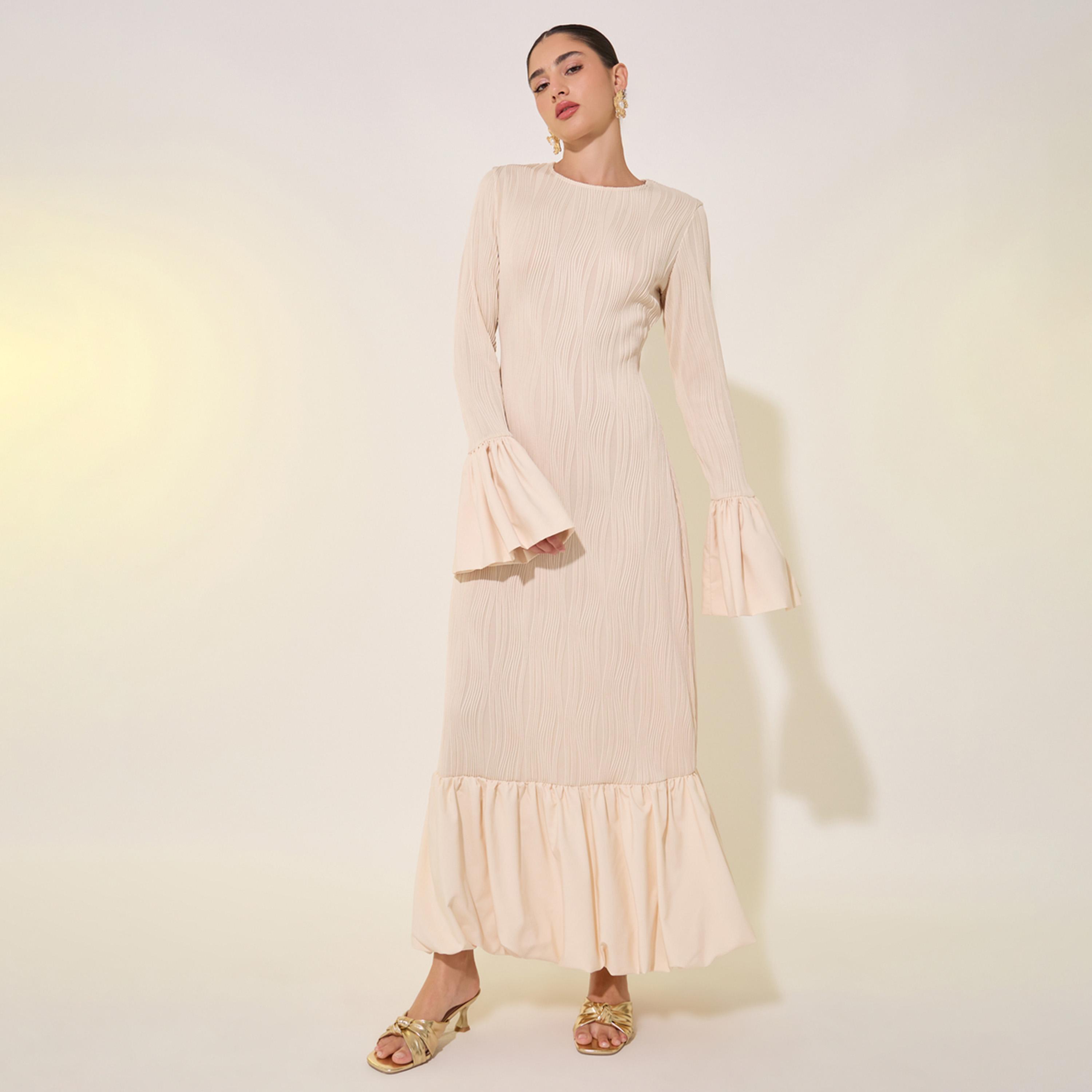 ستايلي - فستان ماكسي بأكمام جرس وحافة مكشكشة-women-clothing-dresses-image-1