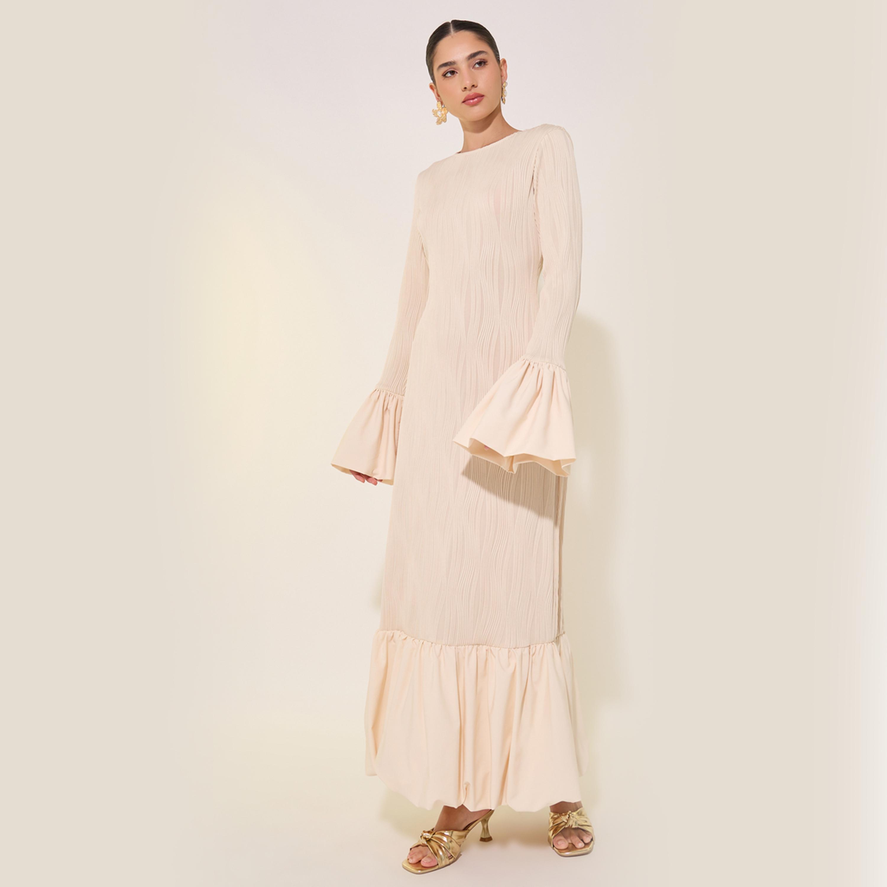 ستايلي - فستان ماكسي بأكمام جرس وحافة مكشكشة-women-clothing-dresses-image-2