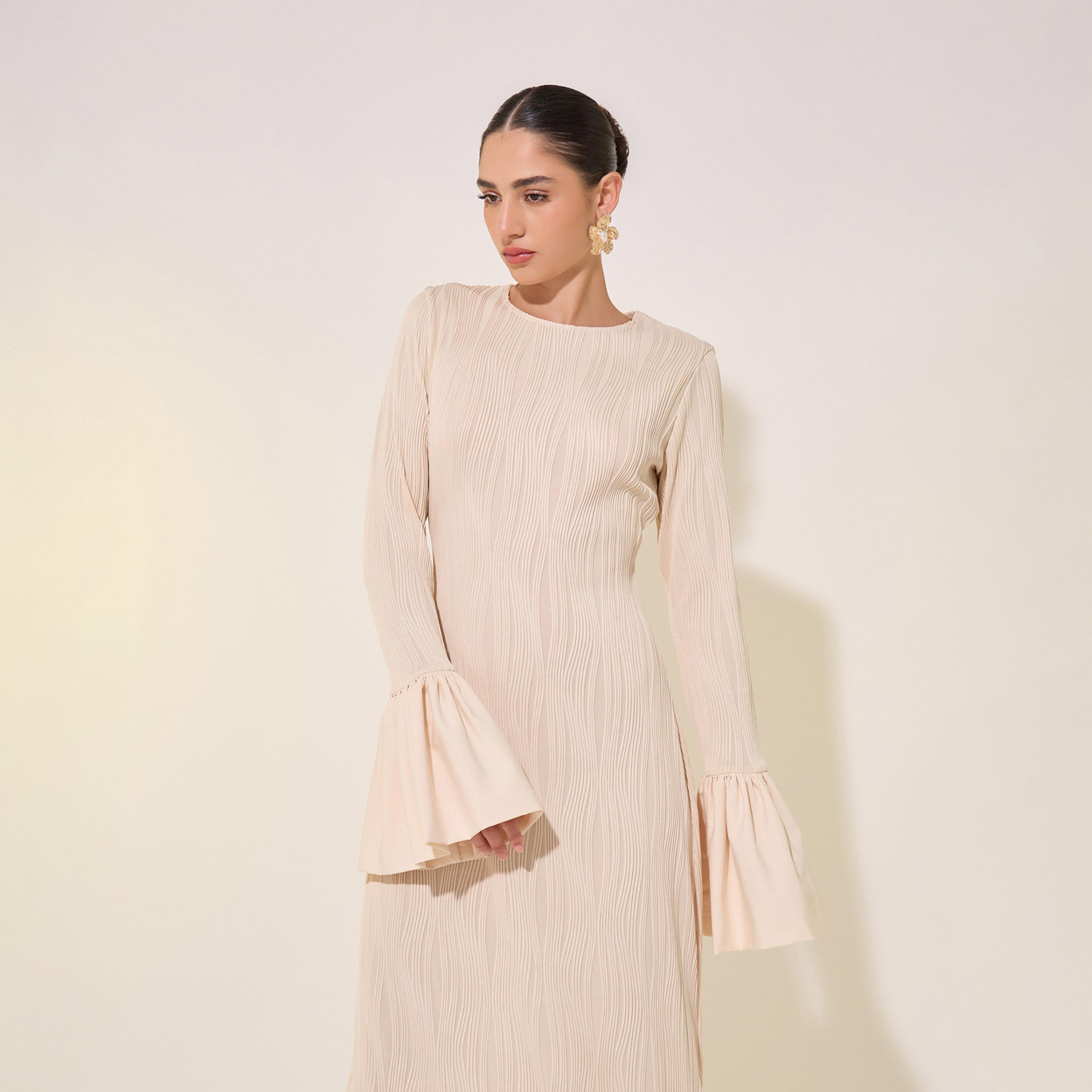 ستايلي - فستان ماكسي بأكمام جرس وحافة مكشكشة-women-clothing-dresses-image-3