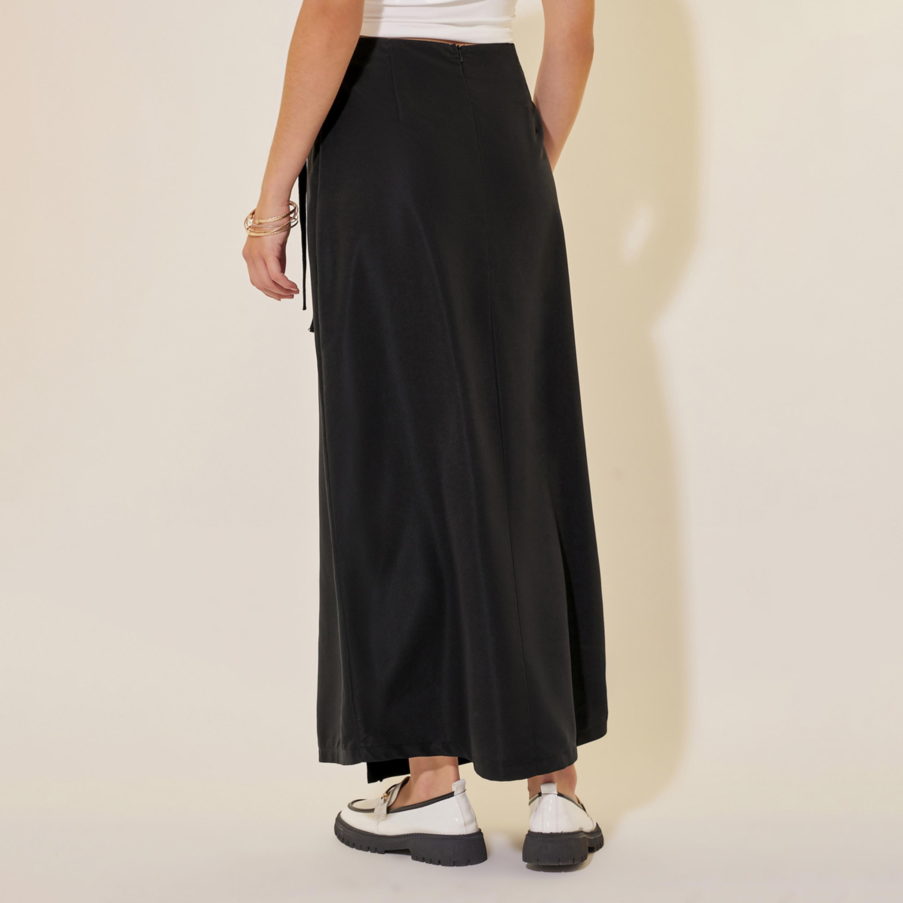 ستايلي - تنورة ماكسي بخصر متوسط الارتفاع بتصميم ملفوف وقصة حرف A مع تفاصيل رباط-women-clothing-bottoms-skirts-image-4