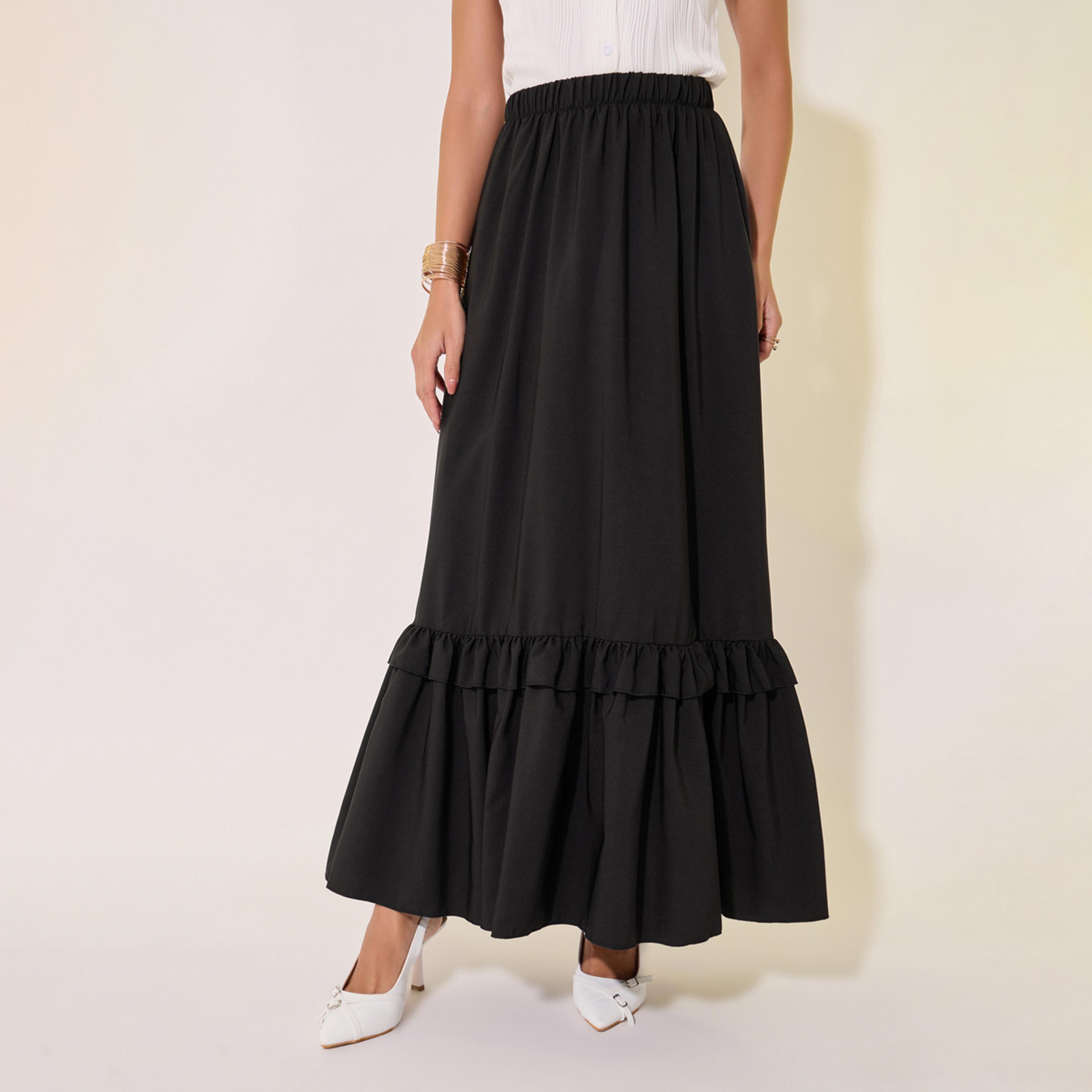 Styli Solid Ruffled Hem A-Line Maxi Skirt-women-clothing-bottoms-skirts-image-2