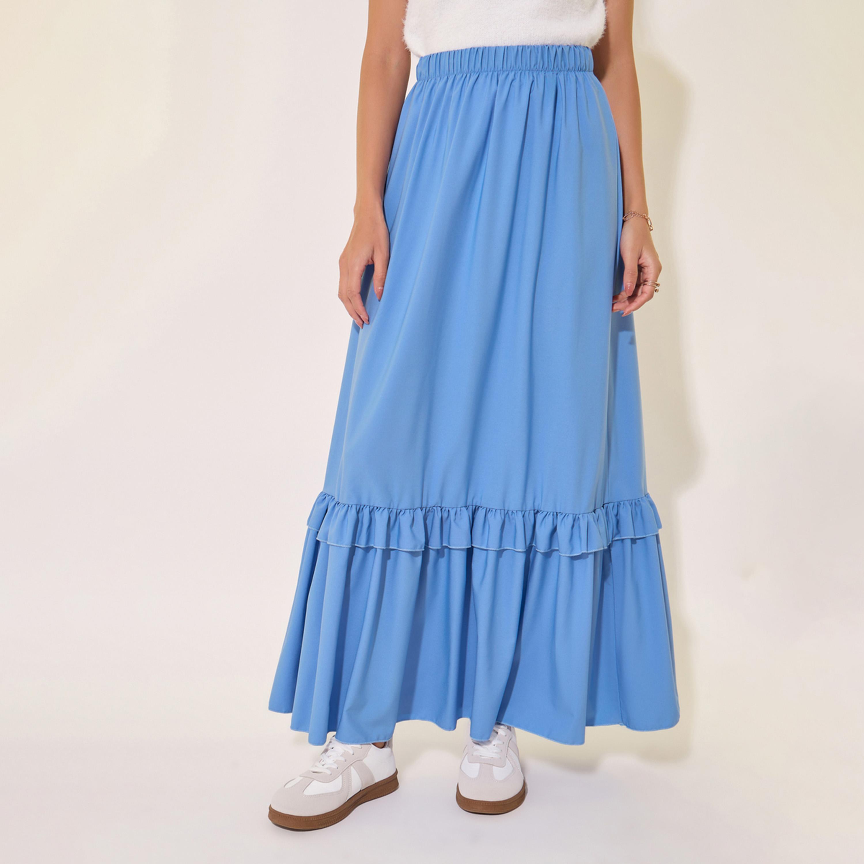 Styli Solid Ruffled Hem A-Line Maxi Skirt-women-clothing-bottoms-skirts-image-2