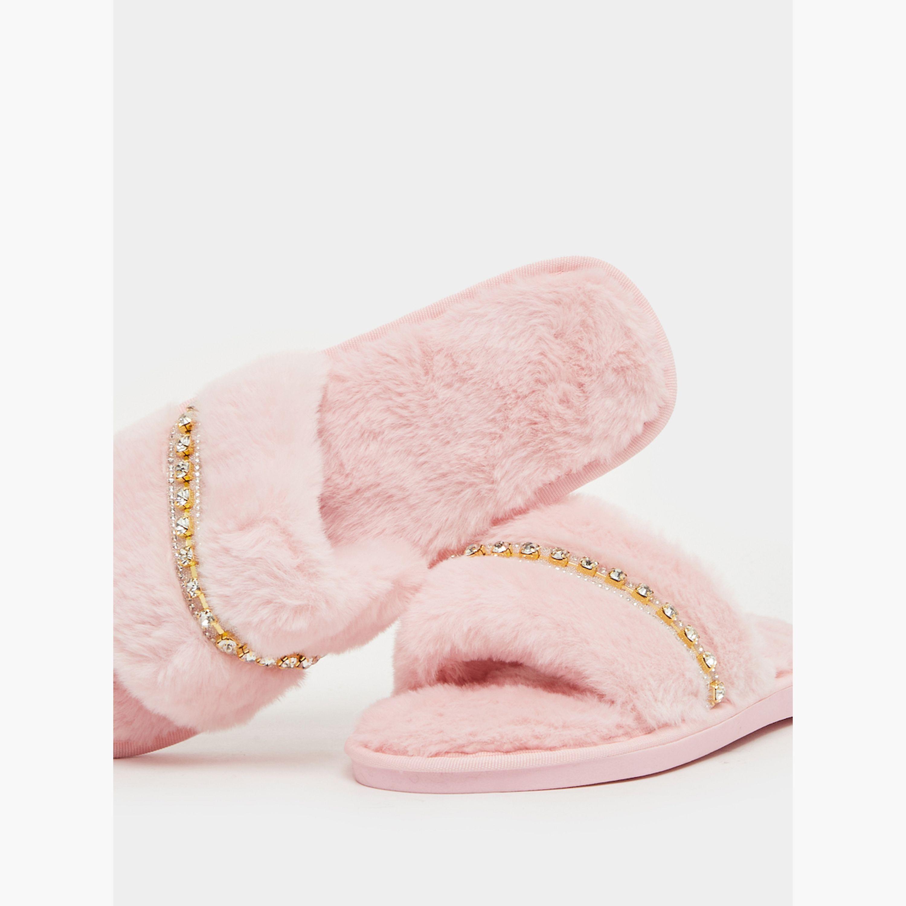 Styli Embellished Fur Bedroom Slippers-women-shoes-bedroomslippers-image-4