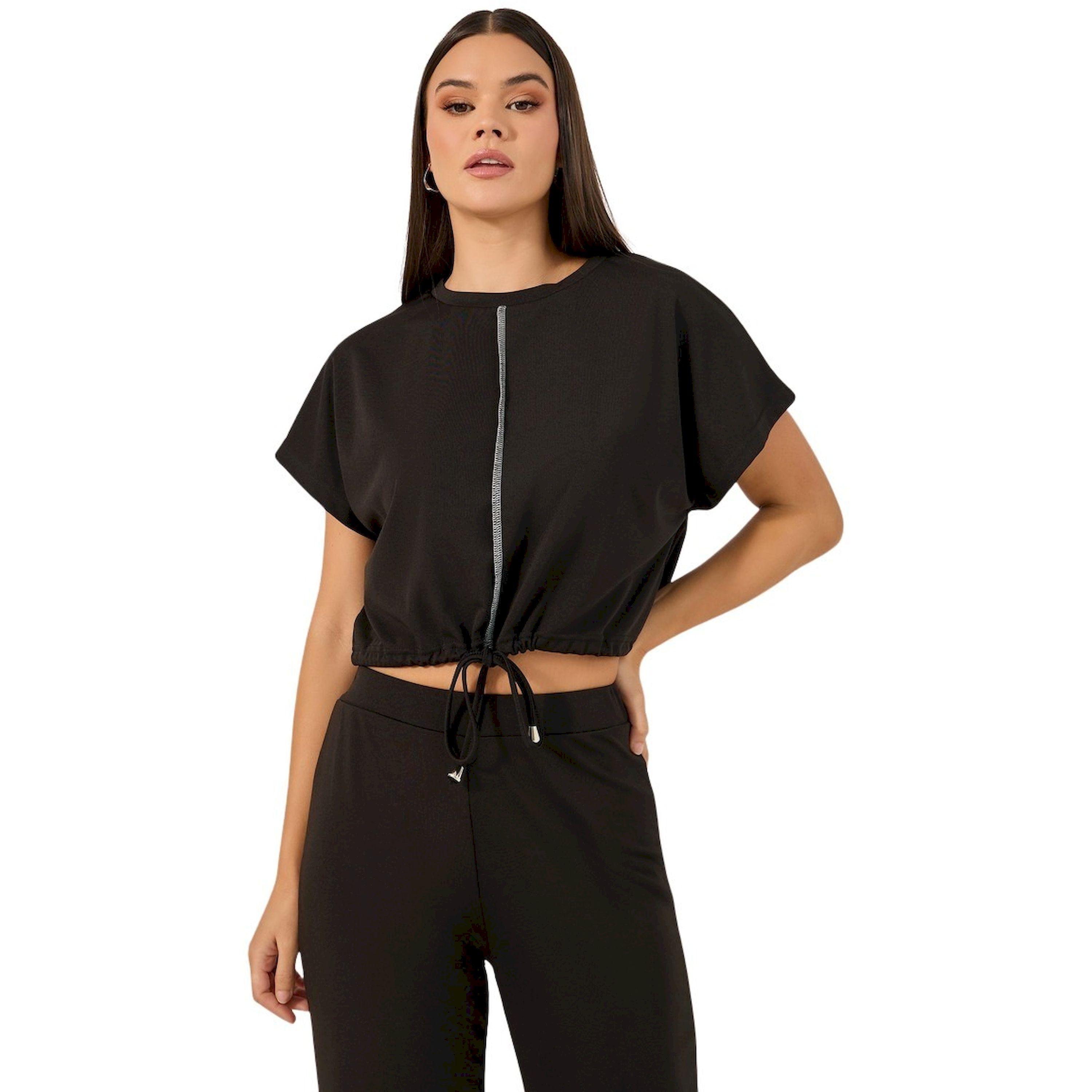 ستايلي -  طقم من توب قصير سادة وبنطال واسع الساق-women-clothing-coordsets-image-2