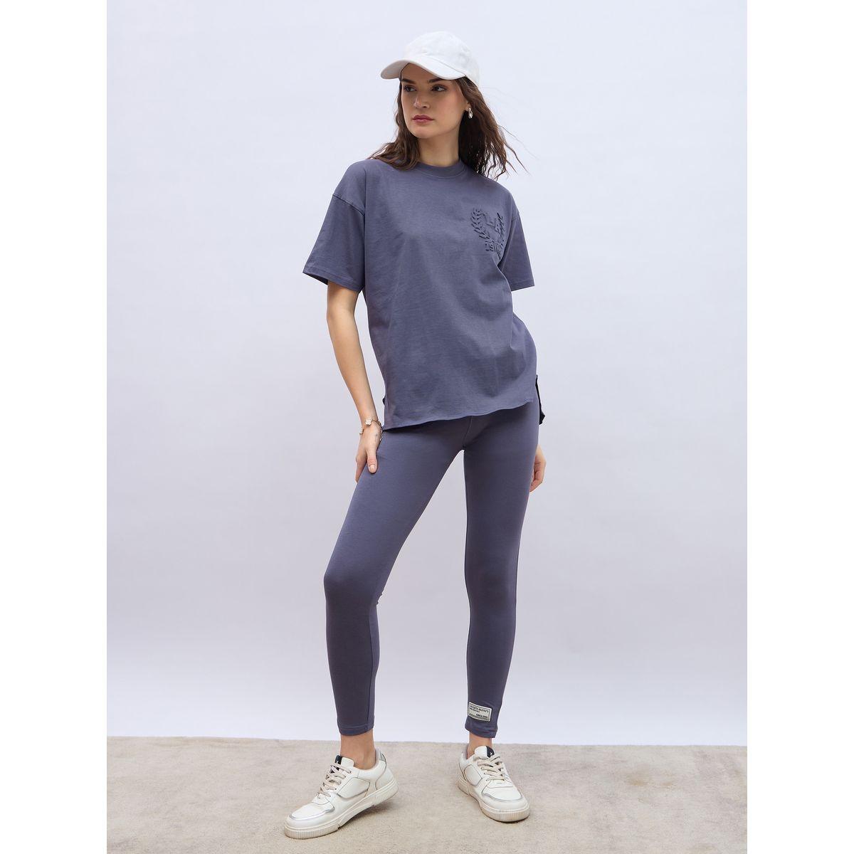 Styli Embossed Detail Round Neck T-Shirt and Leggings Co-Ords-women-clothing-coordsets-image-1