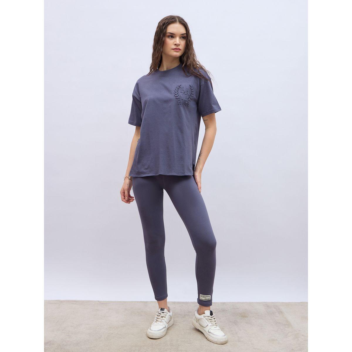 Styli Embossed Detail Round Neck T-Shirt and Leggings Co-Ords-women-clothing-coordsets-image-2