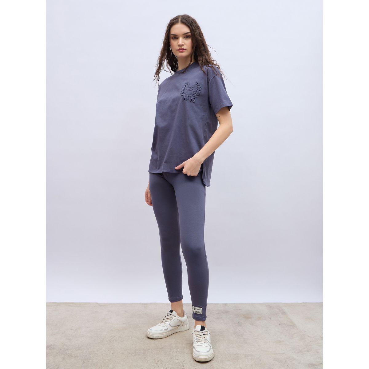 Styli Embossed Detail Round Neck T-Shirt and Leggings Co-Ords-women-clothing-coordsets-image-3