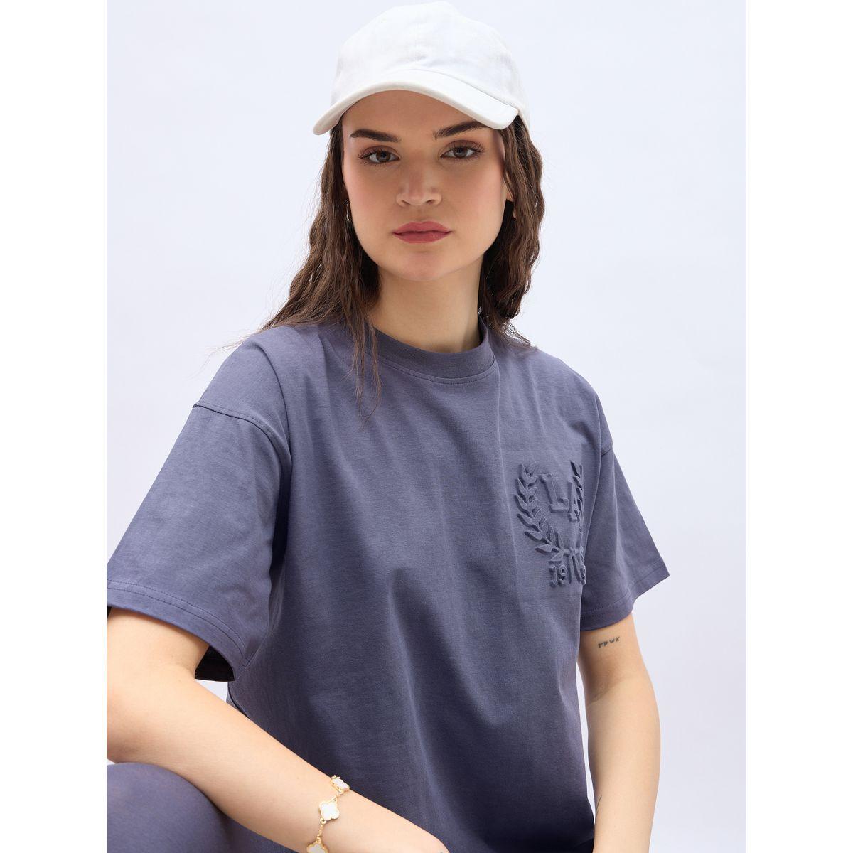 Styli Embossed Detail Round Neck T-Shirt and Leggings Co-Ords-women-clothing-coordsets-image-4