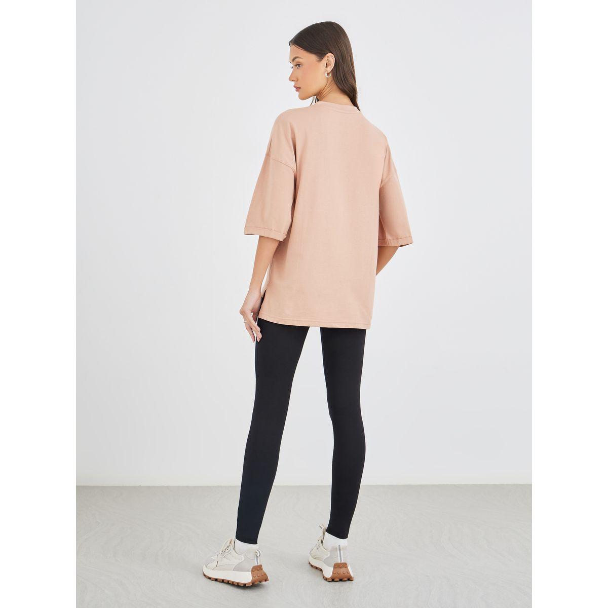 Styli Text Embroidered Oversized T-Shirt and Leggings Co-Ords-women-clothing-coordsets-image-6