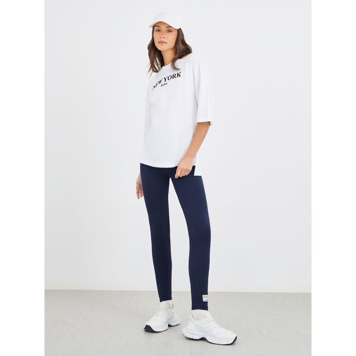 Styli Text Embroidered Oversized T-Shirt and Badge Detail Leggings Co-Ords-women-clothing-coordsets-image-2