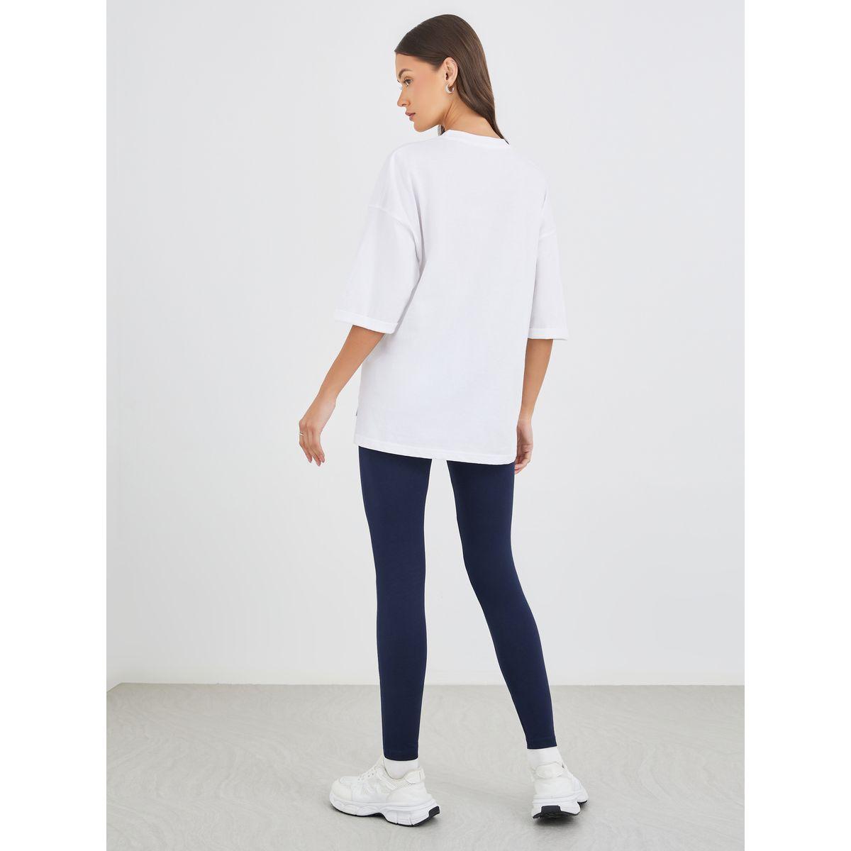 Styli Text Embroidered Oversized T-Shirt and Badge Detail Leggings Co-Ords-women-clothing-coordsets-image-7