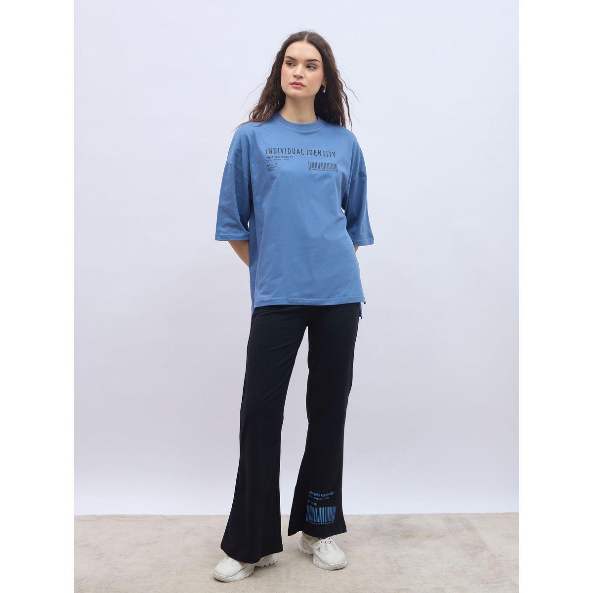 Styli Slogan Print Oversized T-Shirt and Flared Leggings Co-Ords-women-clothing-coordsets-image-2