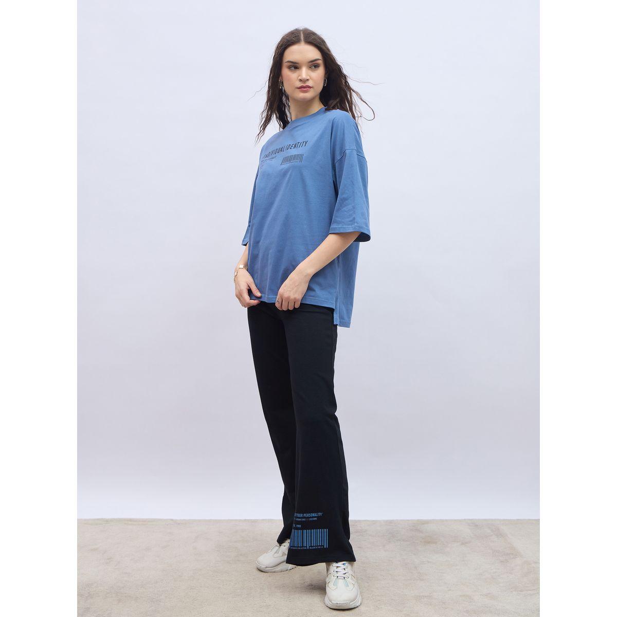 Styli Slogan Print Oversized T-Shirt and Flared Leggings Co-Ords-women-clothing-coordsets-image-3