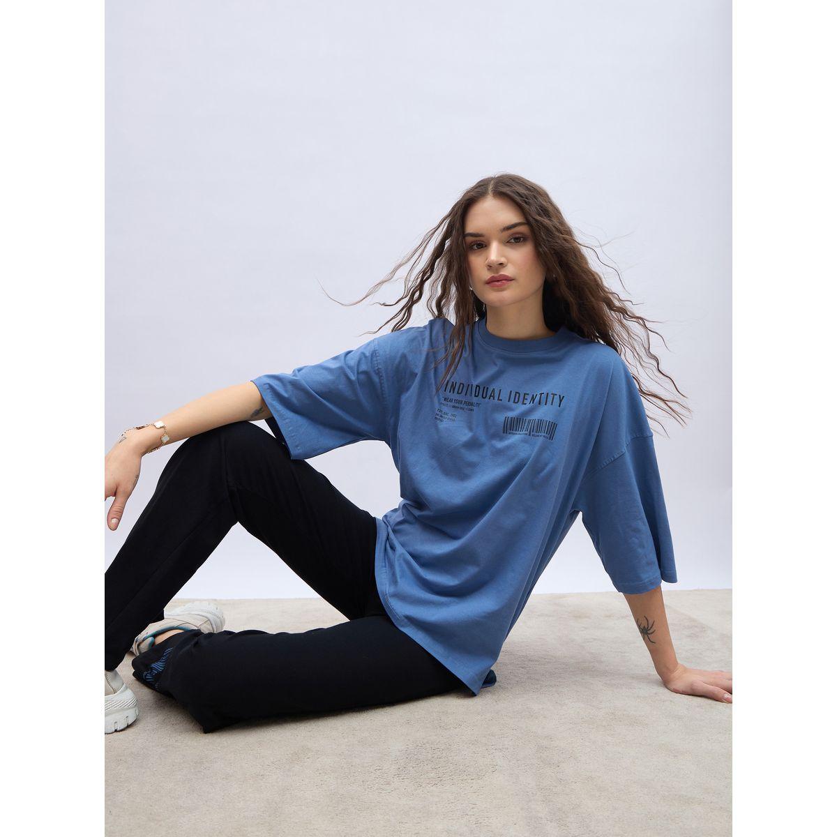 Styli Slogan Print Oversized T-Shirt and Flared Leggings Co-Ords-women-clothing-coordsets-image-6