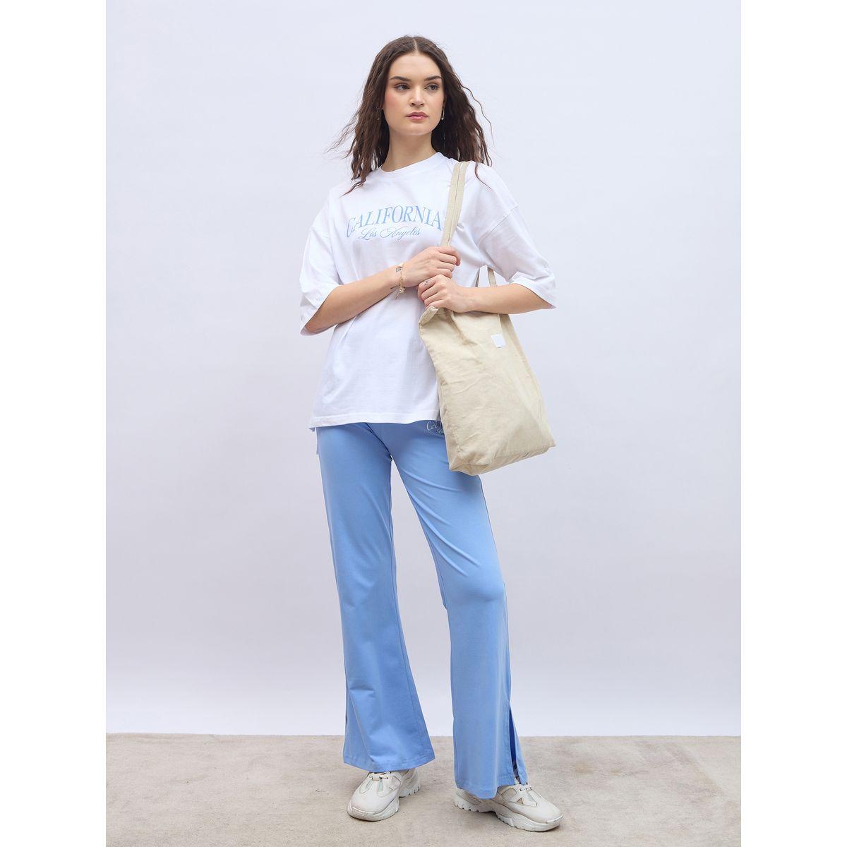 Styli Slogan Print Oversized T-Shirt and Flared Leggings Co-Ords-women-clothing-coordsets-image-1