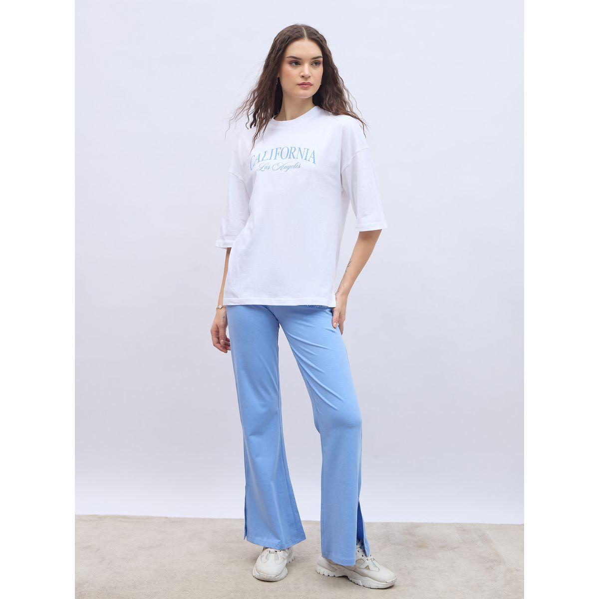 Styli Slogan Print Oversized T-Shirt and Flared Leggings Co-Ords-women-clothing-coordsets-image-2