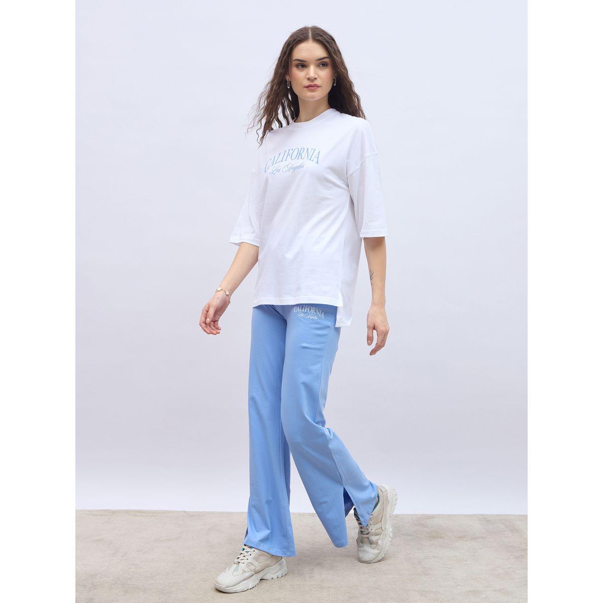 Styli Slogan Print Oversized T-Shirt and Flared Leggings Co-Ords-women-clothing-coordsets-image-3