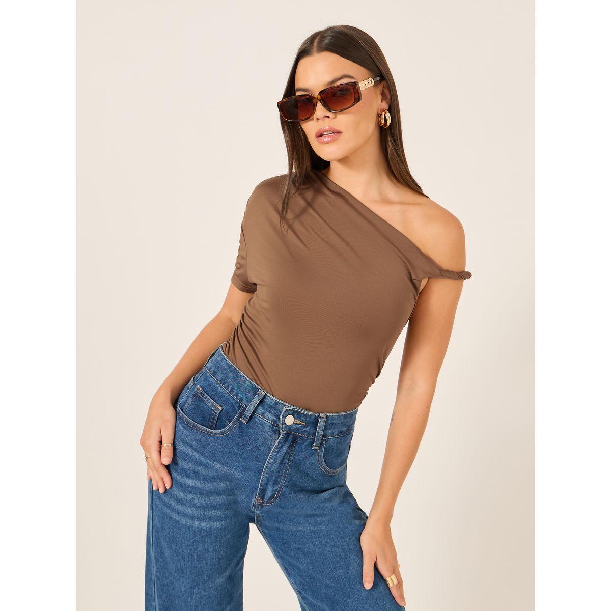 Styli Asymmetric Neck One Shoulder Bodysuit with Gathered Detail-women-clothing-shirtsandblouses-blouses-image-3
