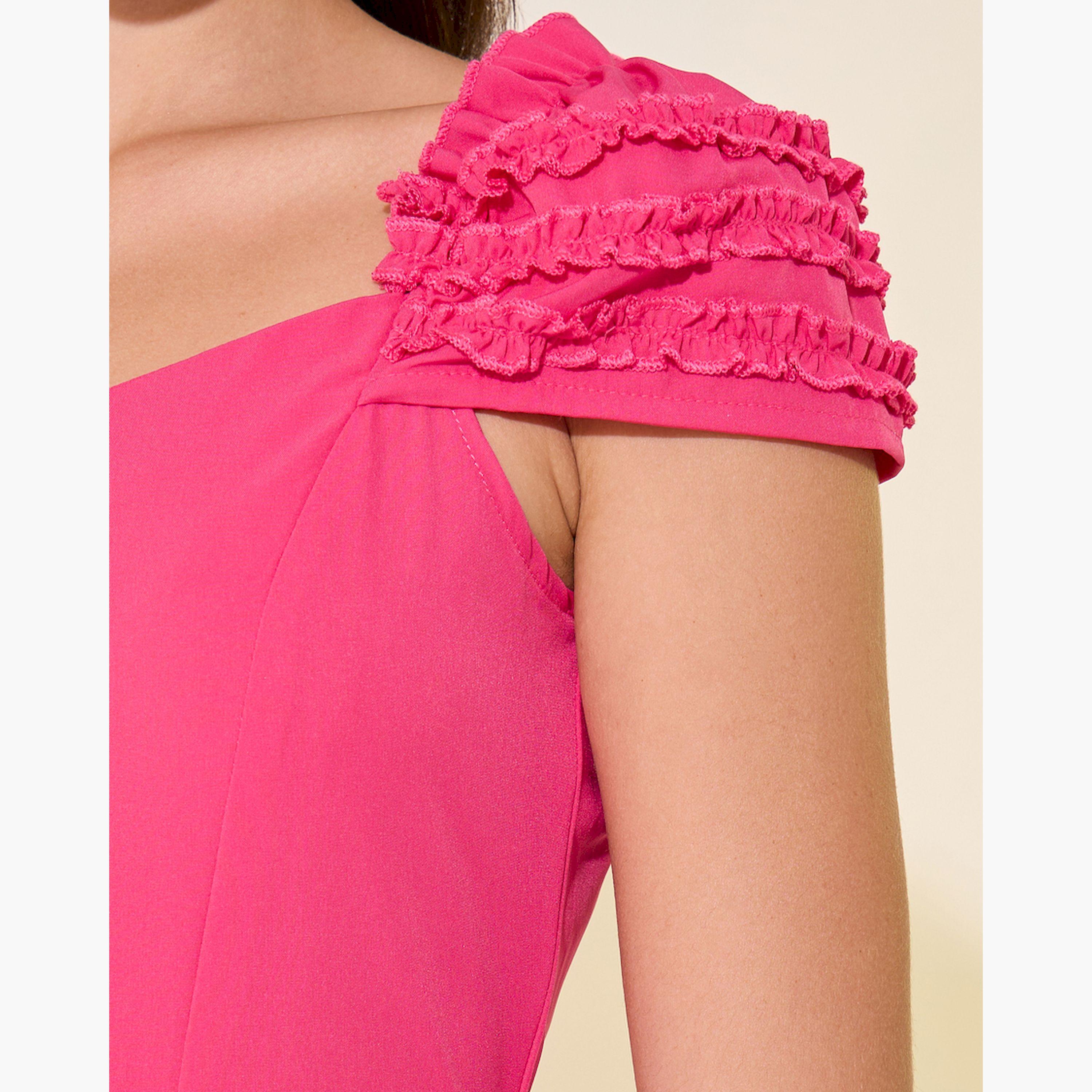 Styli Solid Textured A-Line Tiered Maxi Dress-women-clothing-dresses-image-4