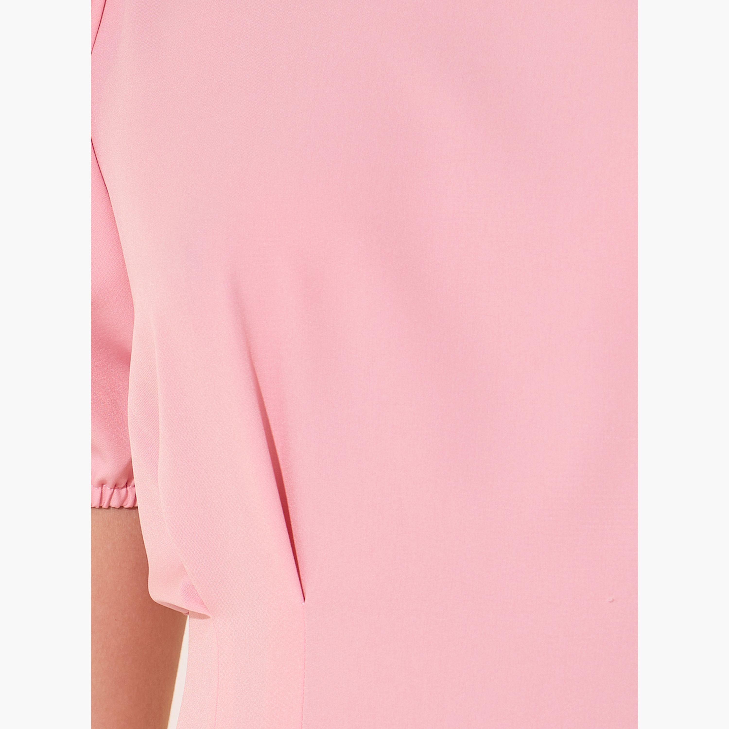 Styli Solid Puff Sleeves Center Front Pleat Midi Dress-women-clothing-dresses-image-4