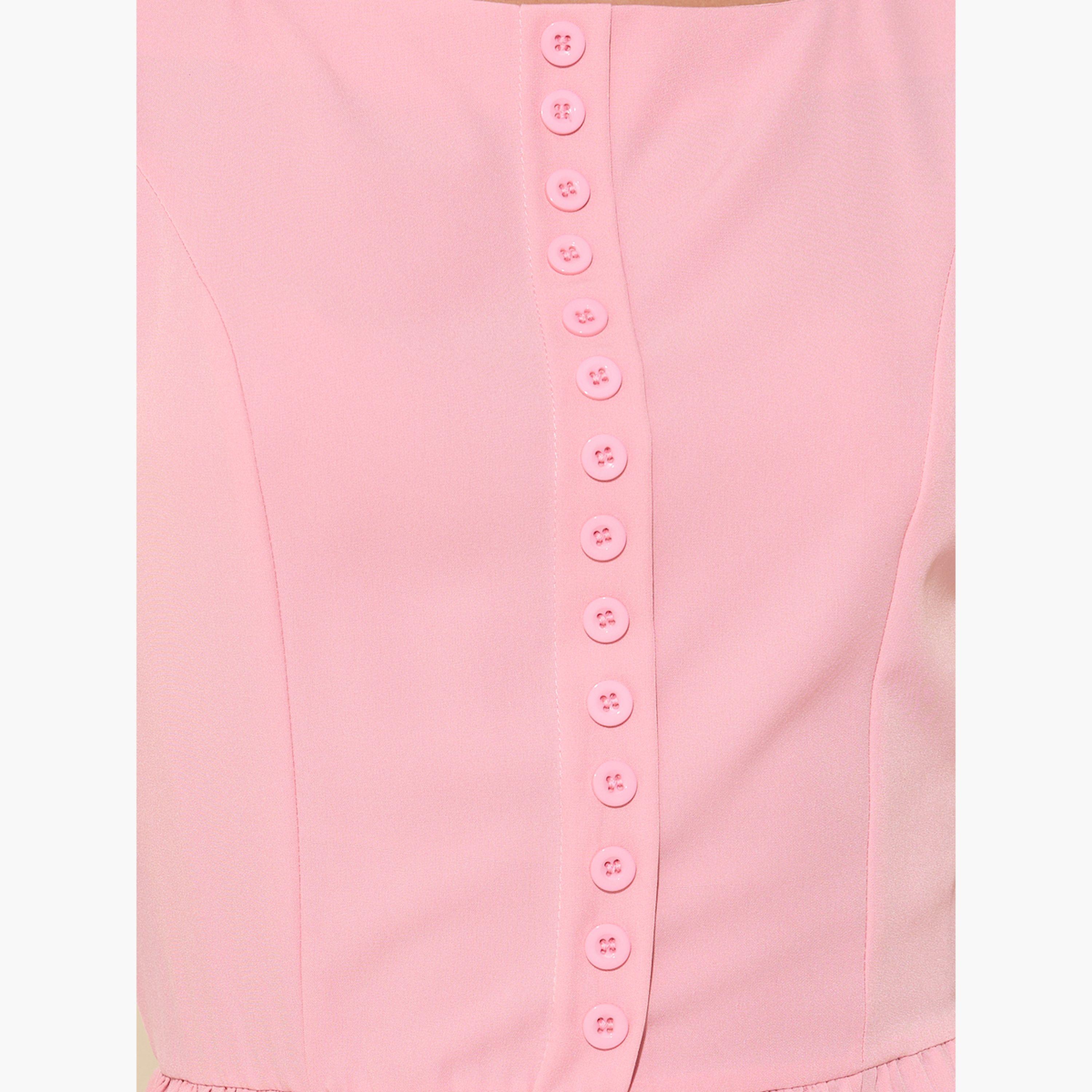 Styli Solid Square Neck Buttoned Midi Dress-women-clothing-dresses-image-4