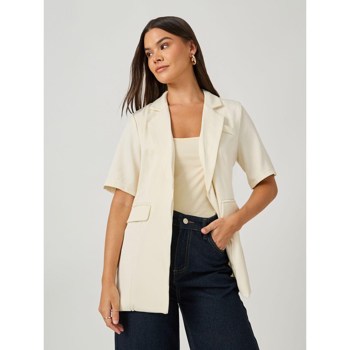 بليزر بقصة عادية وأكمام قصيرة-women-clothing-coatsandjackets-blazers-image-1