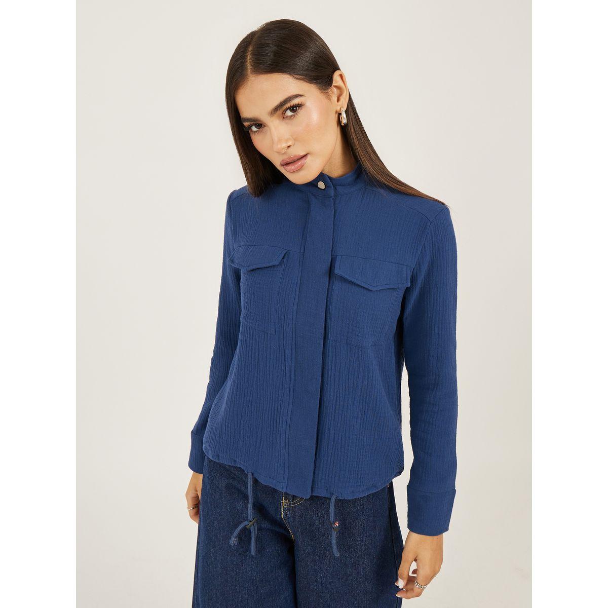 Styli Crinkled Regular Fit Regular Length Jacket with Pockets-women-winterwear-coatsandjackets-jackets-image-1