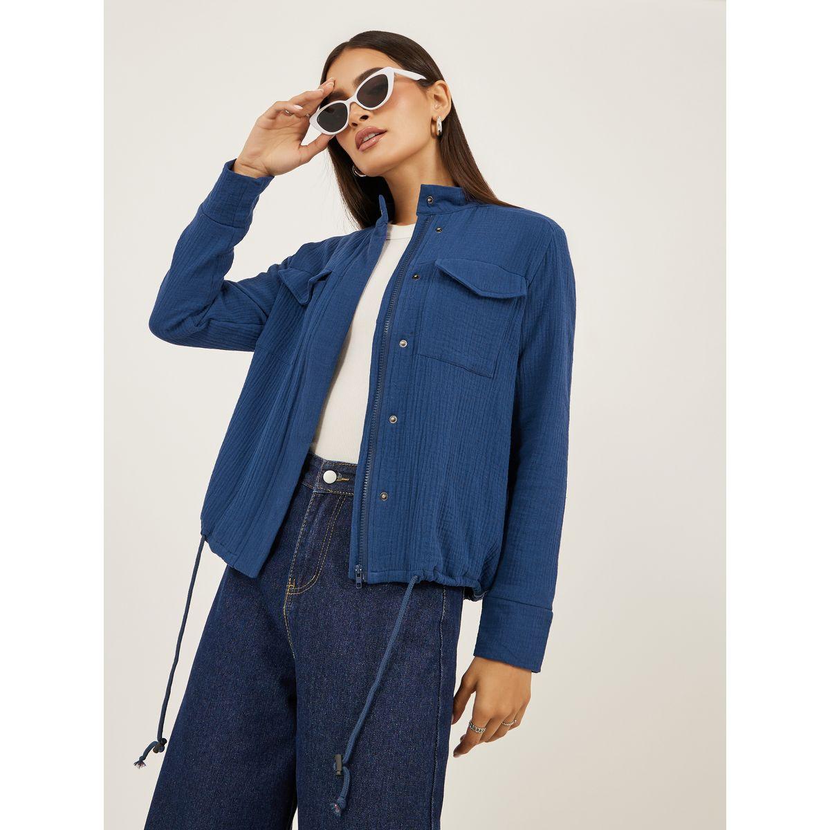 Styli Crinkled Regular Fit Regular Length Jacket with Pockets-women-winterwear-coatsandjackets-jackets-image-4