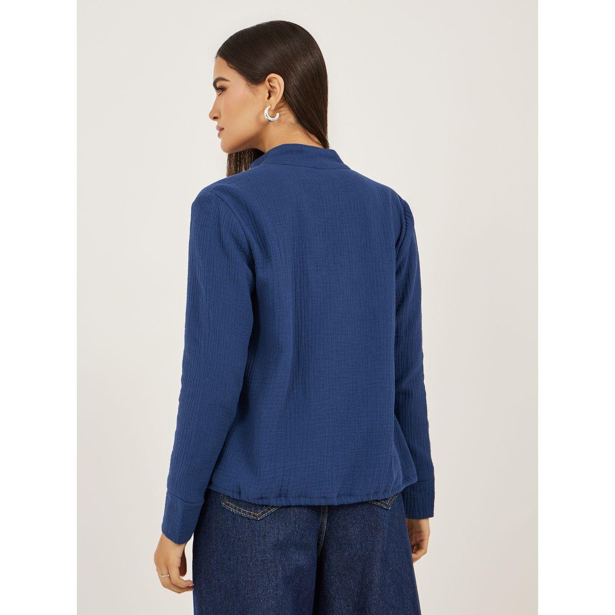 Styli Crinkled Regular Fit Regular Length Jacket with Pockets-women-winterwear-coatsandjackets-jackets-image-5