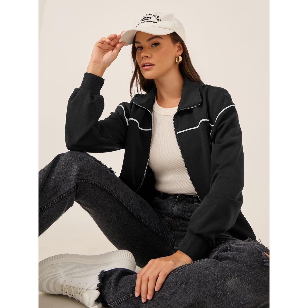جاكيت بومبر بقصة عادية وتفاصيل مُتباينة-women-winterwear-coatsandjackets-jackets-image-1