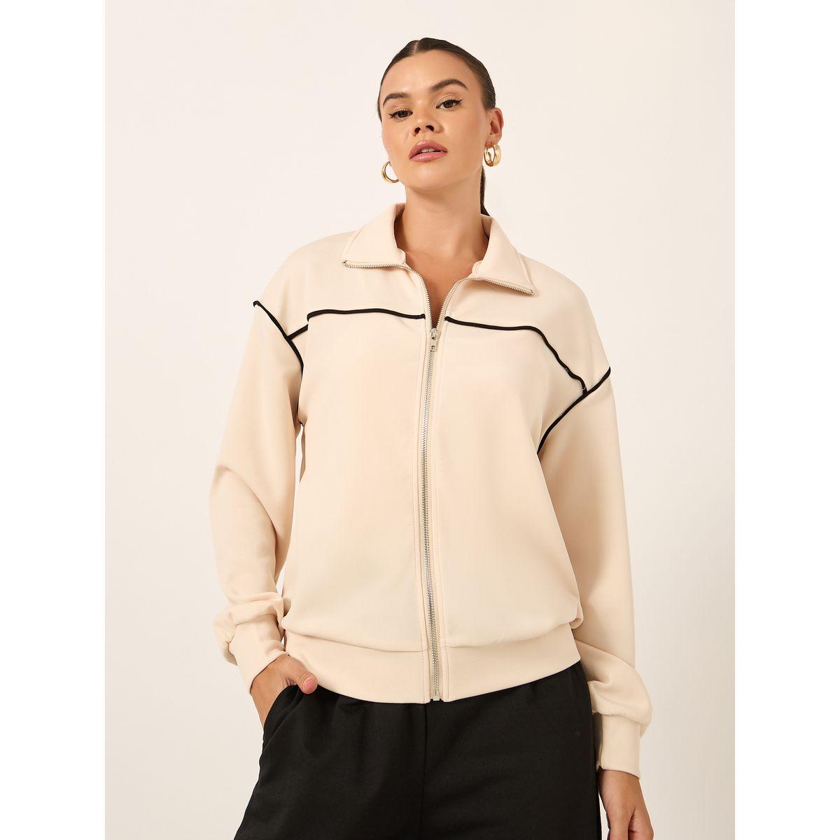 Styli Contrast Trim Regular Fit Regular Length Bomber Jacket-women-winterwear-coatsandjackets-jackets-image-4