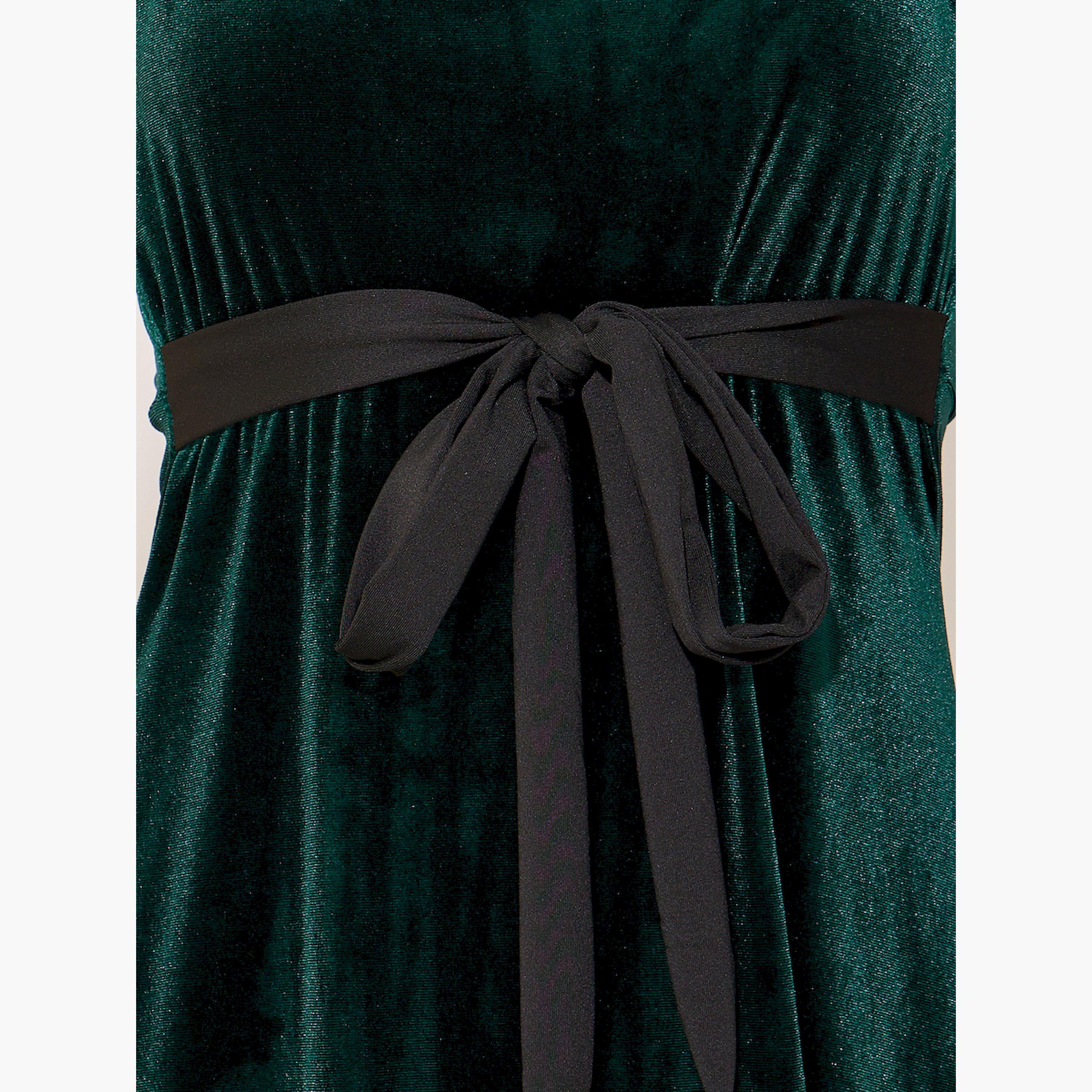 Styli Solid Velvet Look Square Neck Tie-Up Front Midi Dress-women-clothing-dresses-image-4