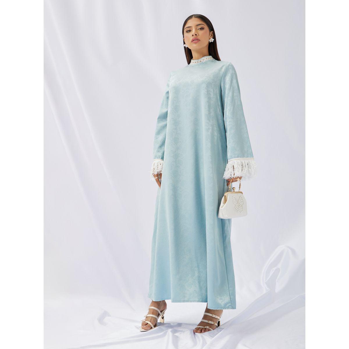جلابية جاكار بياقة قائمة وشراشيب-women-arabicclothing-jalabiyas-image-1