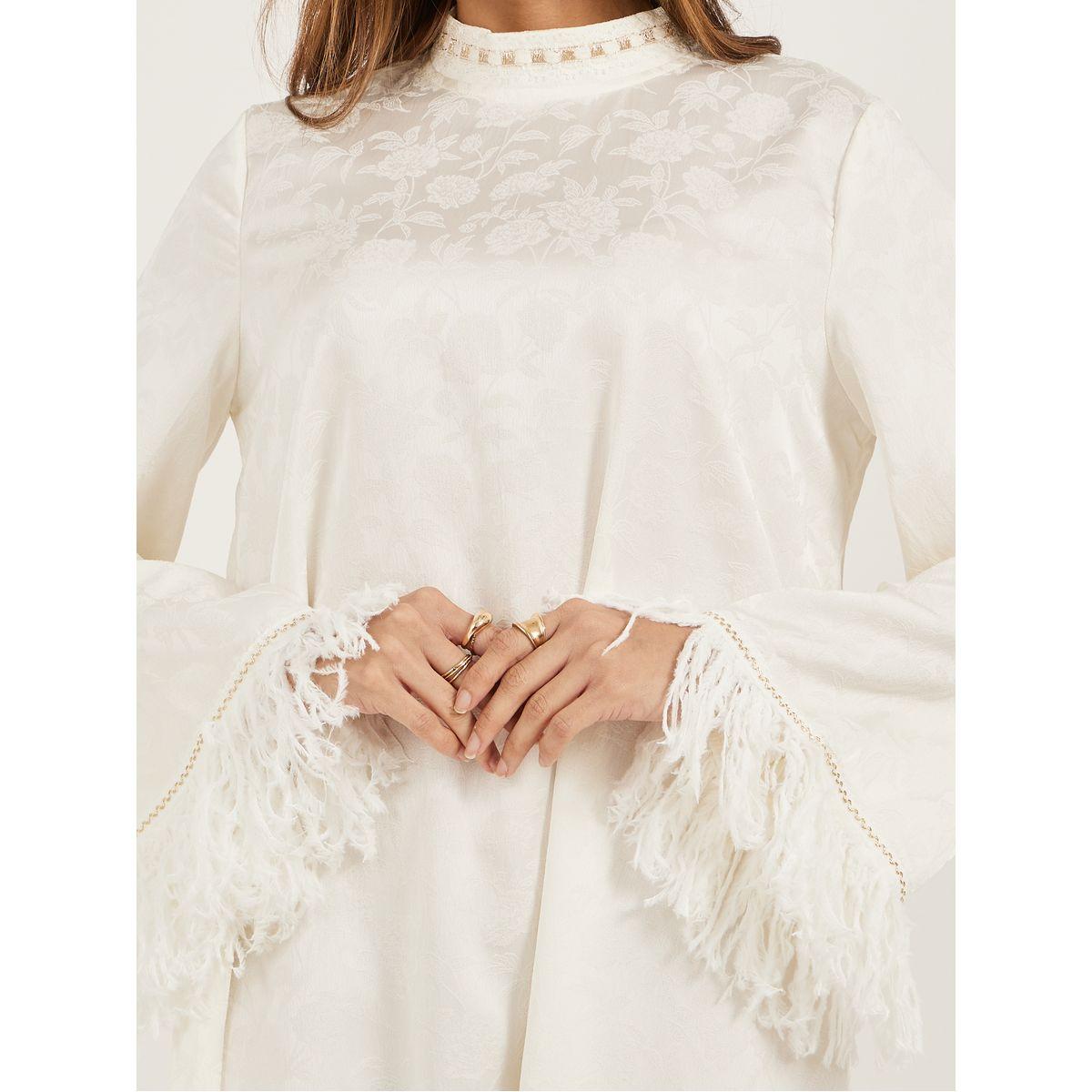 Styli Jacquard Stand Collared Jalabiya with Tassel Trim-women-arabicclothing-jalabiyas-image-4